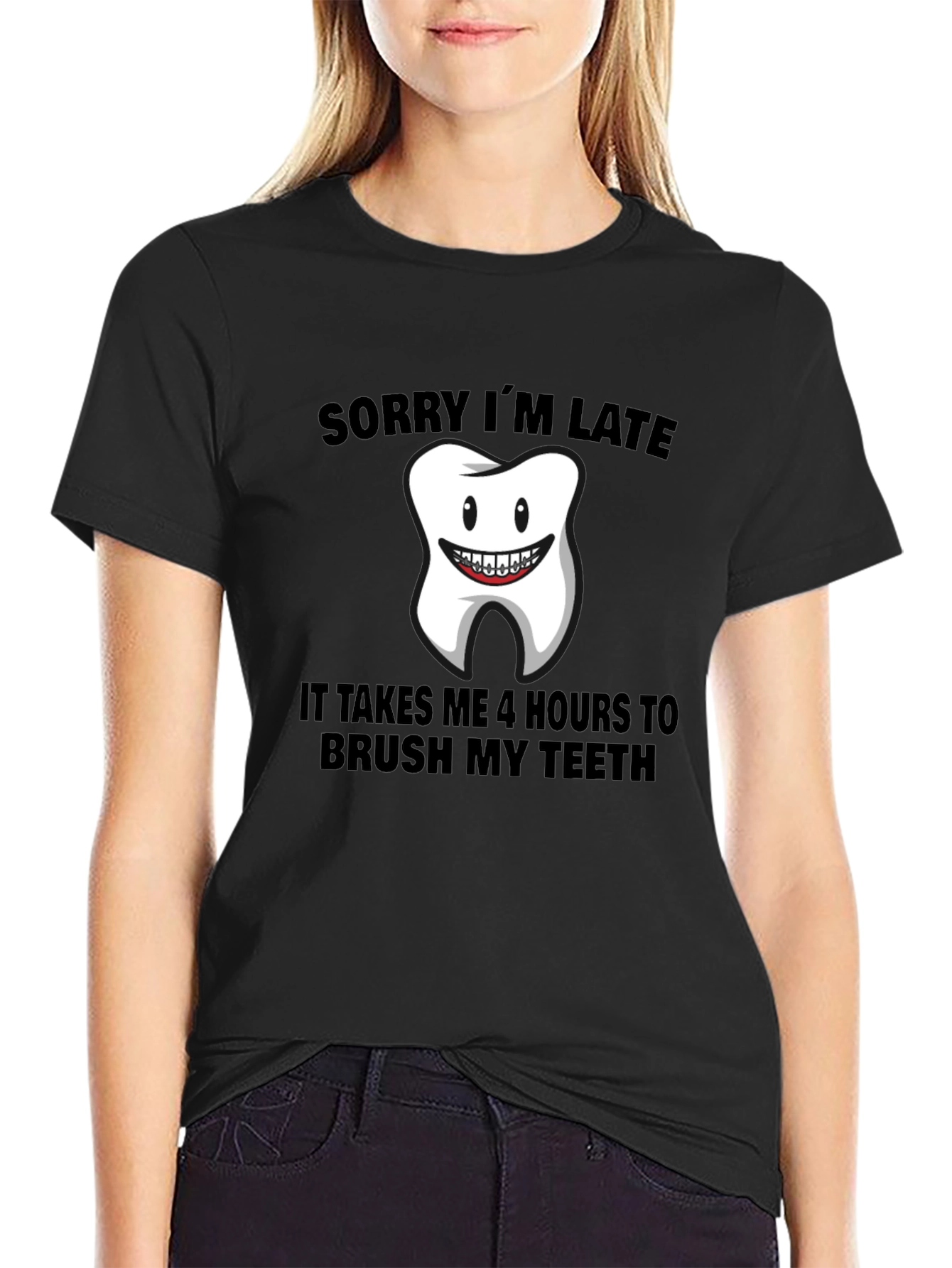Funny Toothbrushing T-Shirt - Sorry Im Late Tee
