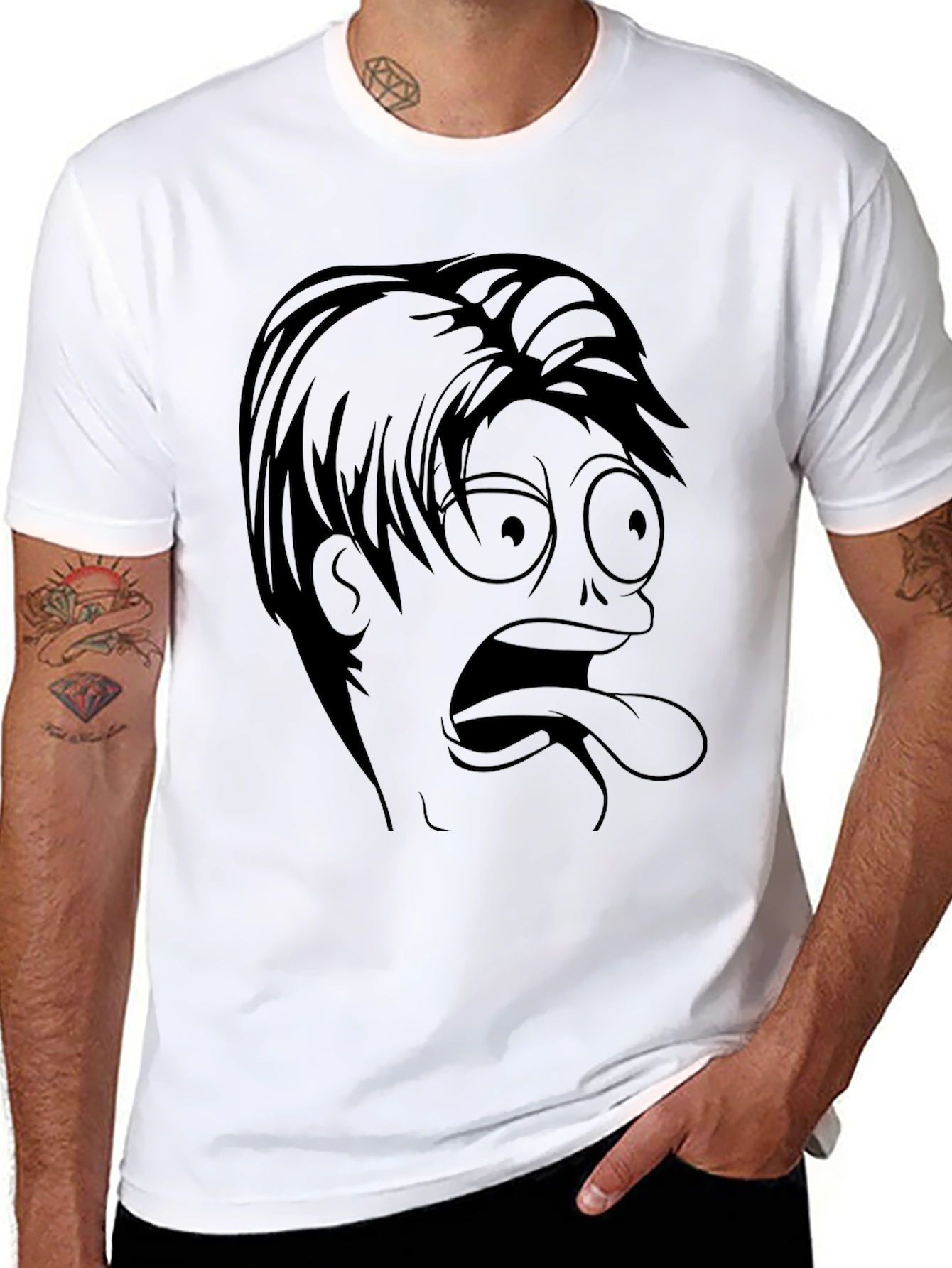 Cartoon Face Tee - Funny Graphic Print Shirt