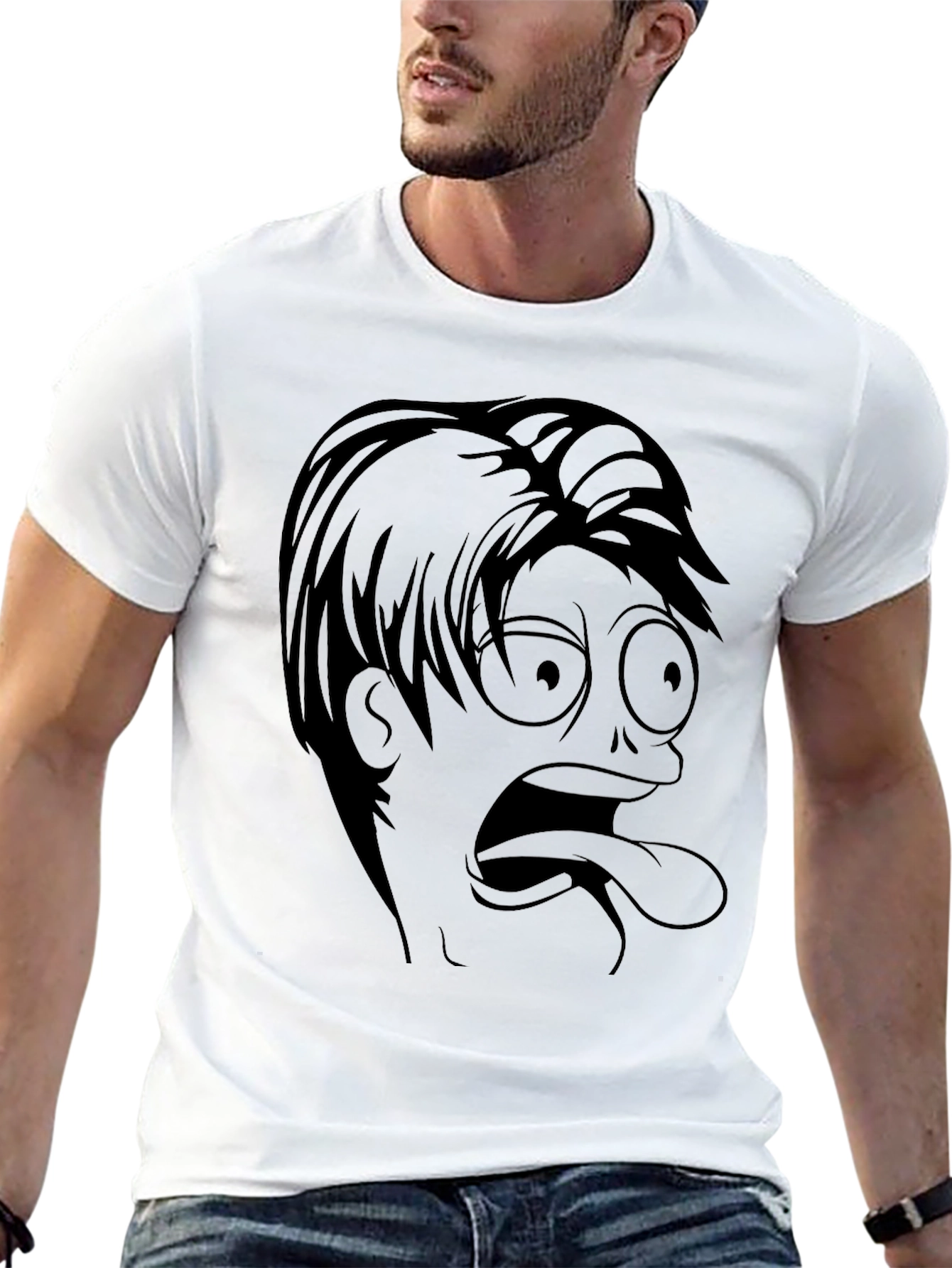 Cartoon Face Tee - Funny Graphic Print Shirt
