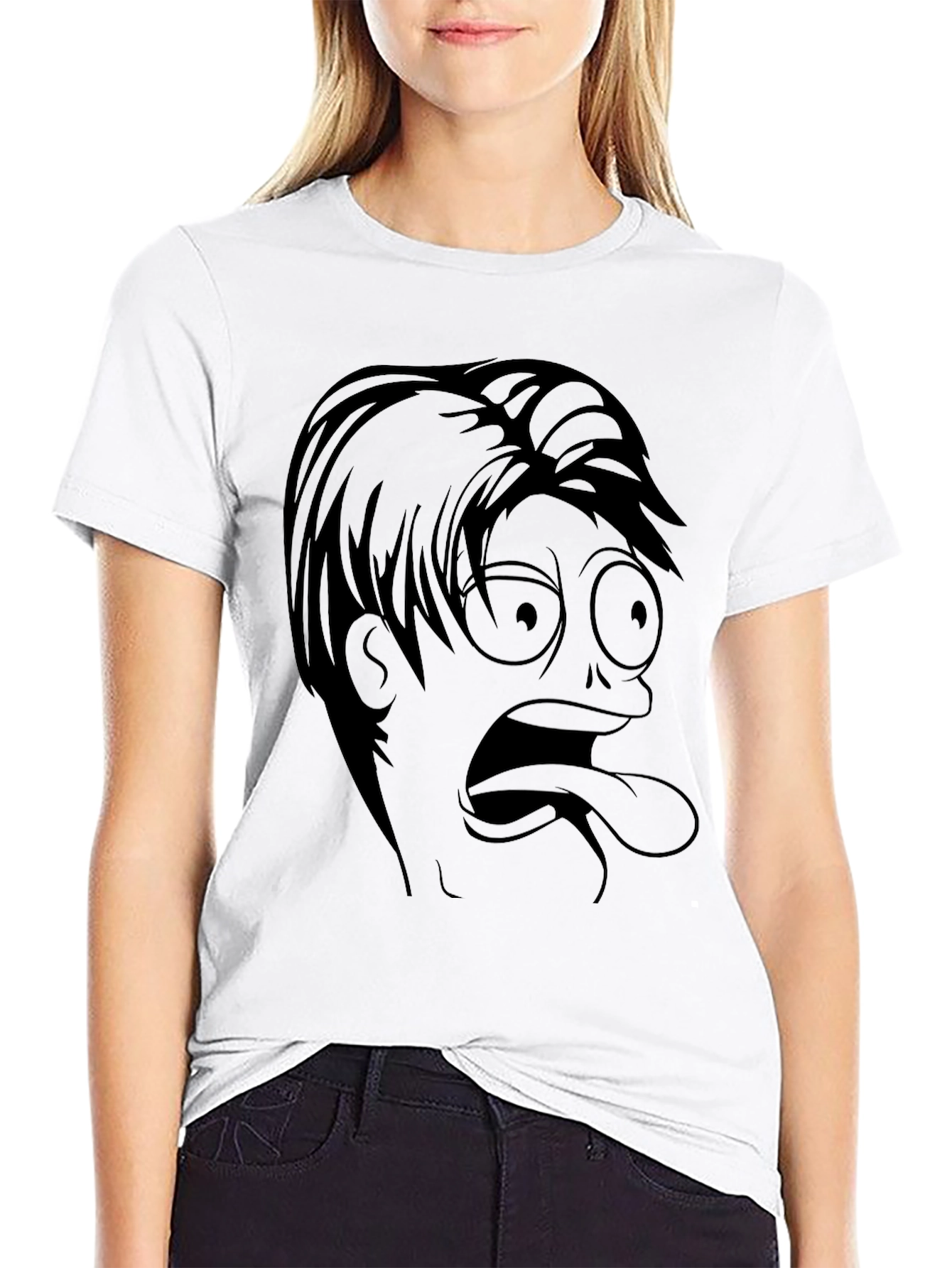 Cartoon Face Tee - Funny Graphic Print Shirt