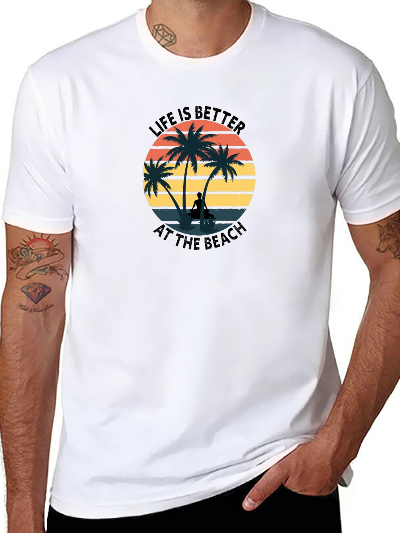 Beach Life T-Shirt - Palm Tree Sunset Graphic Tee