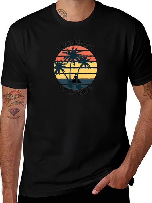 Beach Life T-Shirt - Palm Tree Sunset Graphic Tee