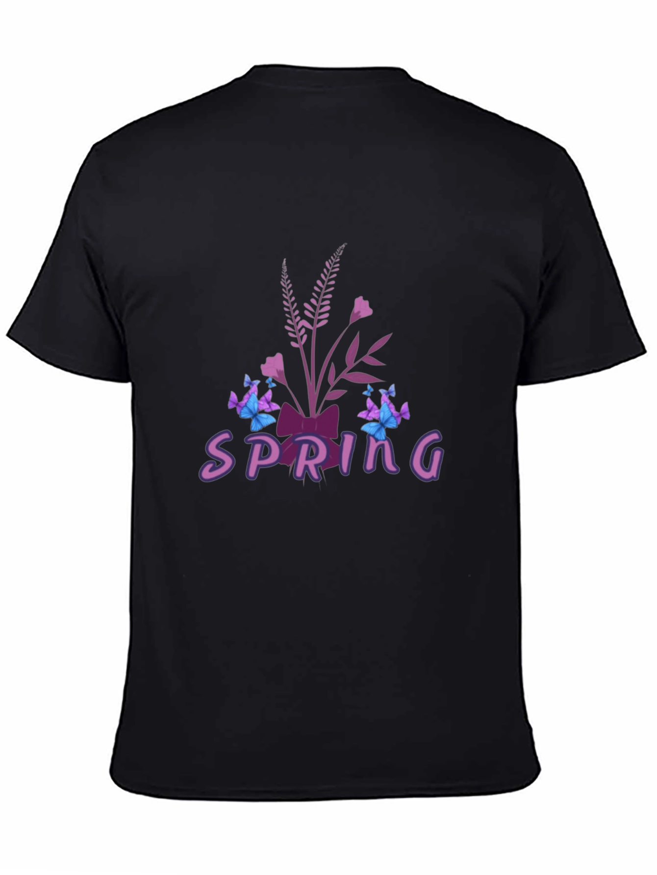 Spring Floral Butterfly Graphic Tee - Black