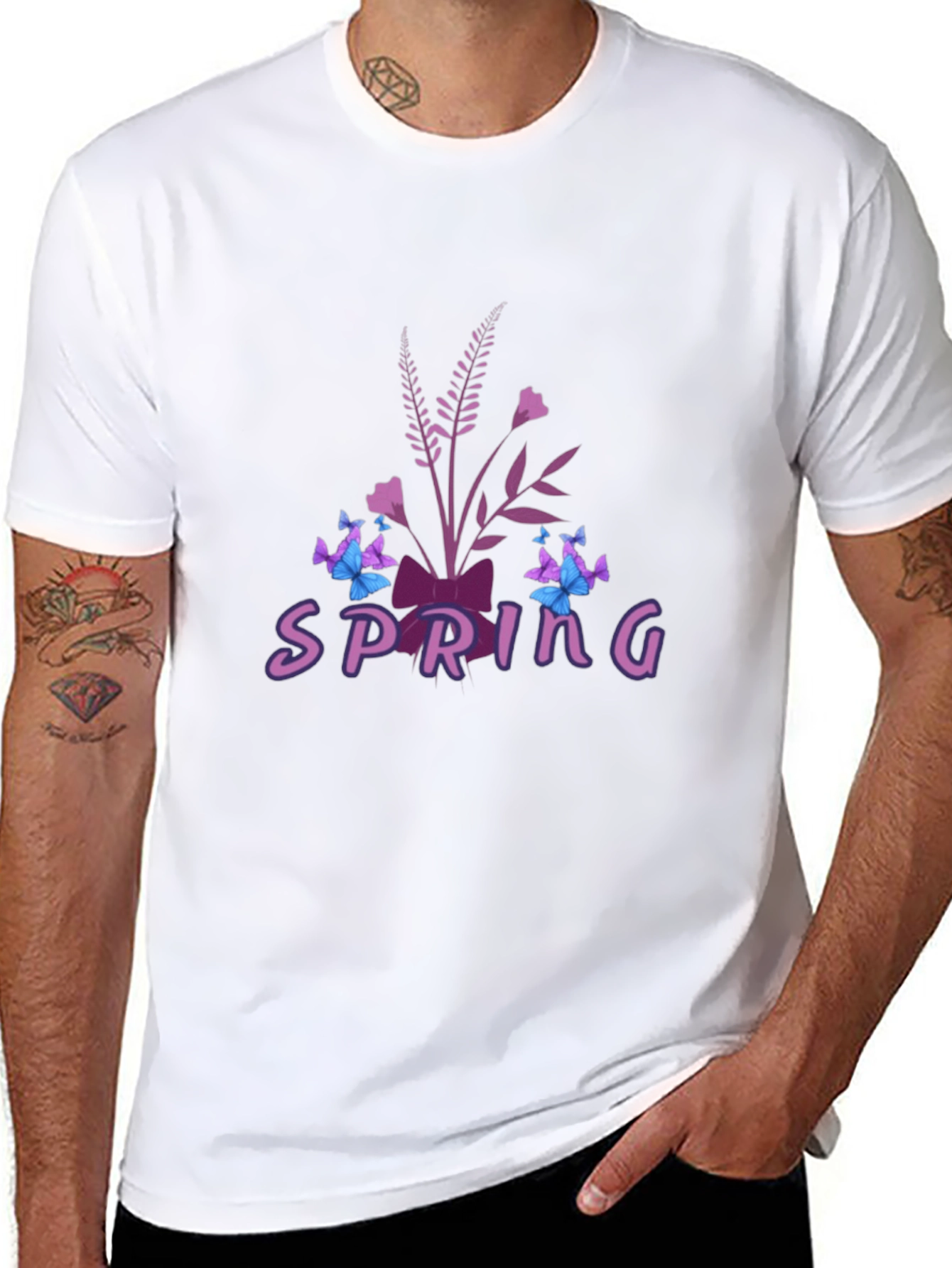 Spring Floral Butterfly Graphic Tee - Black