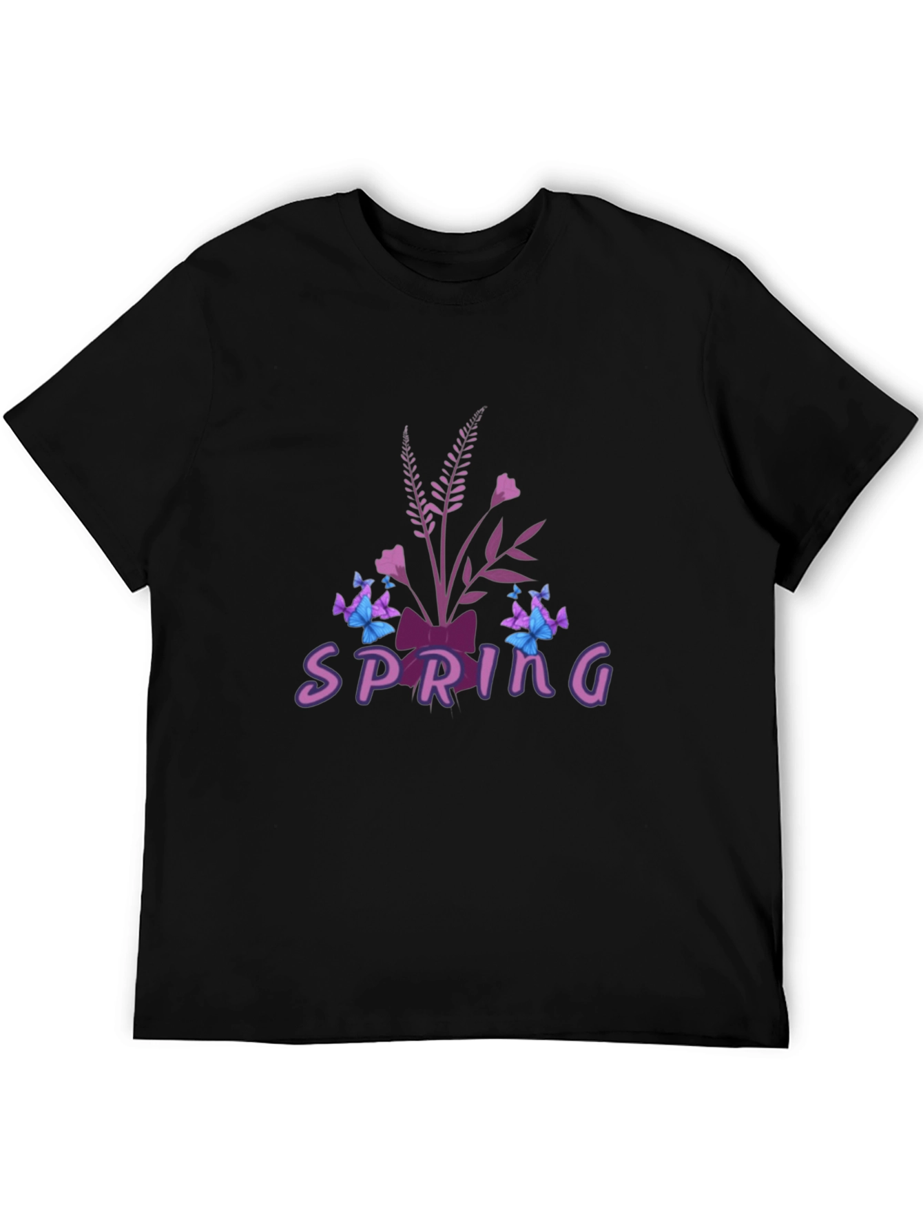 Spring Floral Butterfly Graphic Tee - Black