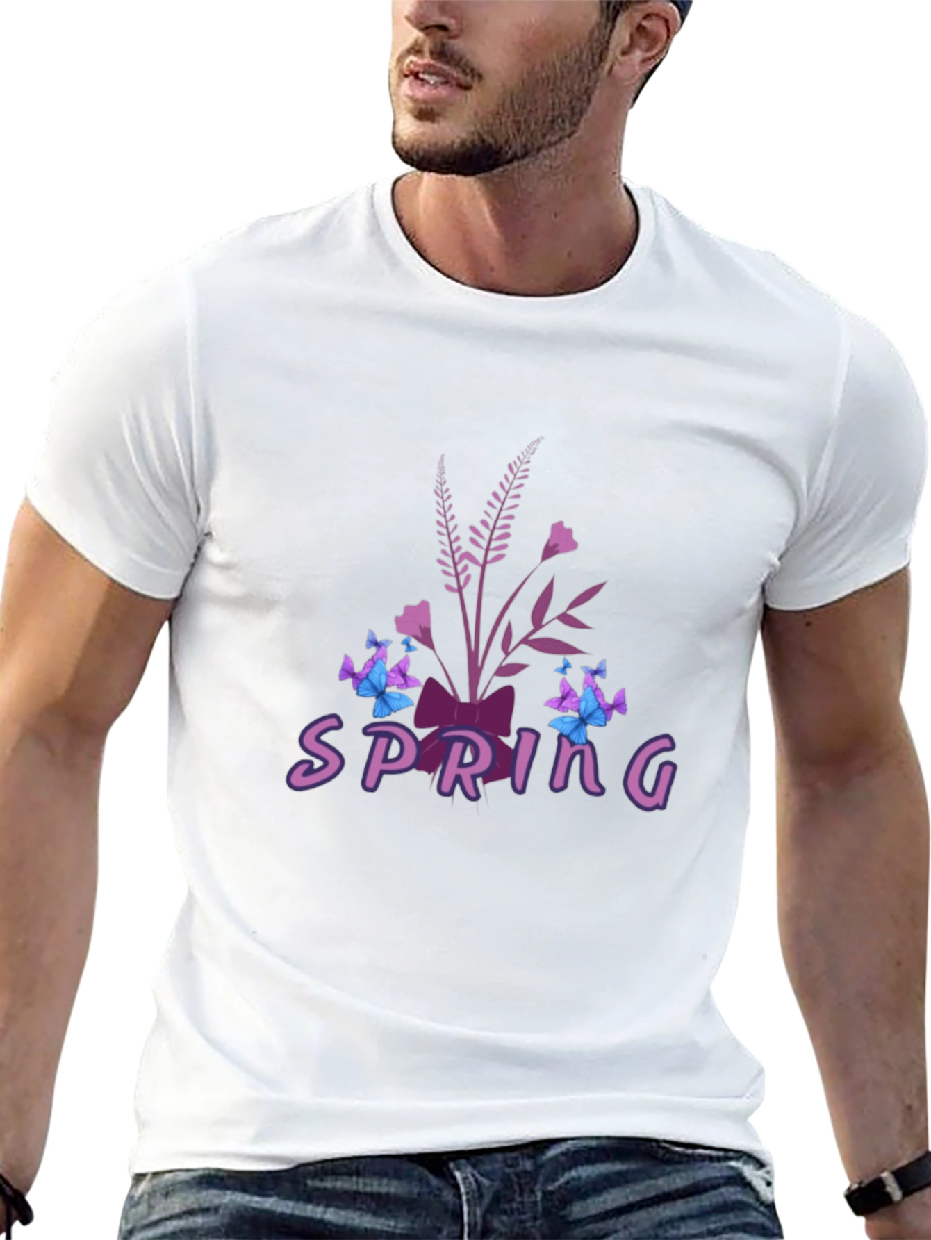Spring Floral Butterfly Graphic Tee - Black