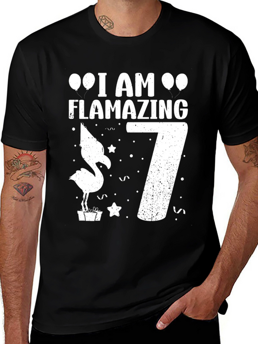 Flamazing 7th Birthday T-Shirt - Fun Flamingo Tee