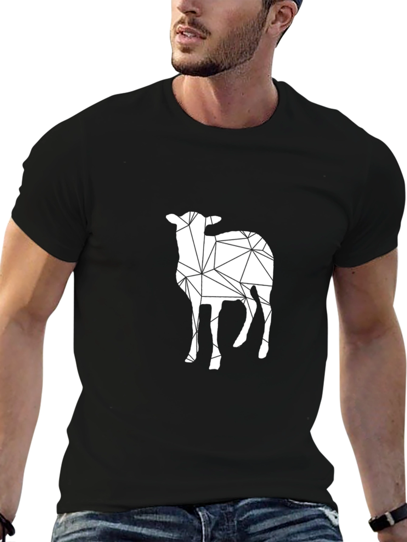 Geometric Lamb Graphic Black T-Shirt