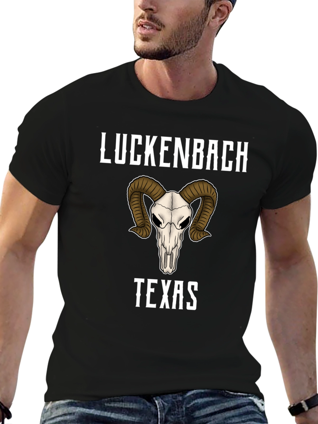 Luckenbach Texas Ram Skull Graphic T-Shirt