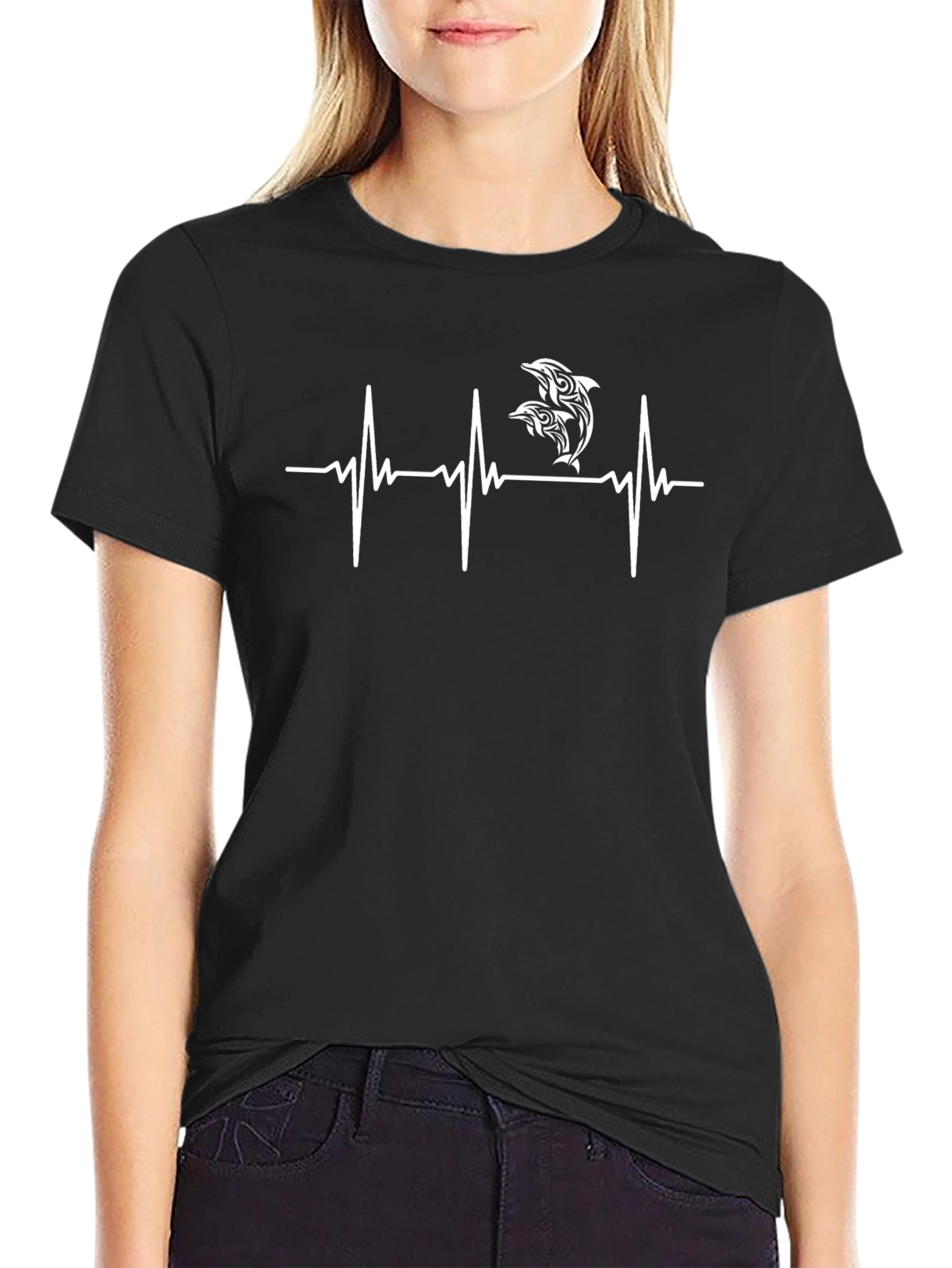Dolphin Heartbeat T-Shirt - Black