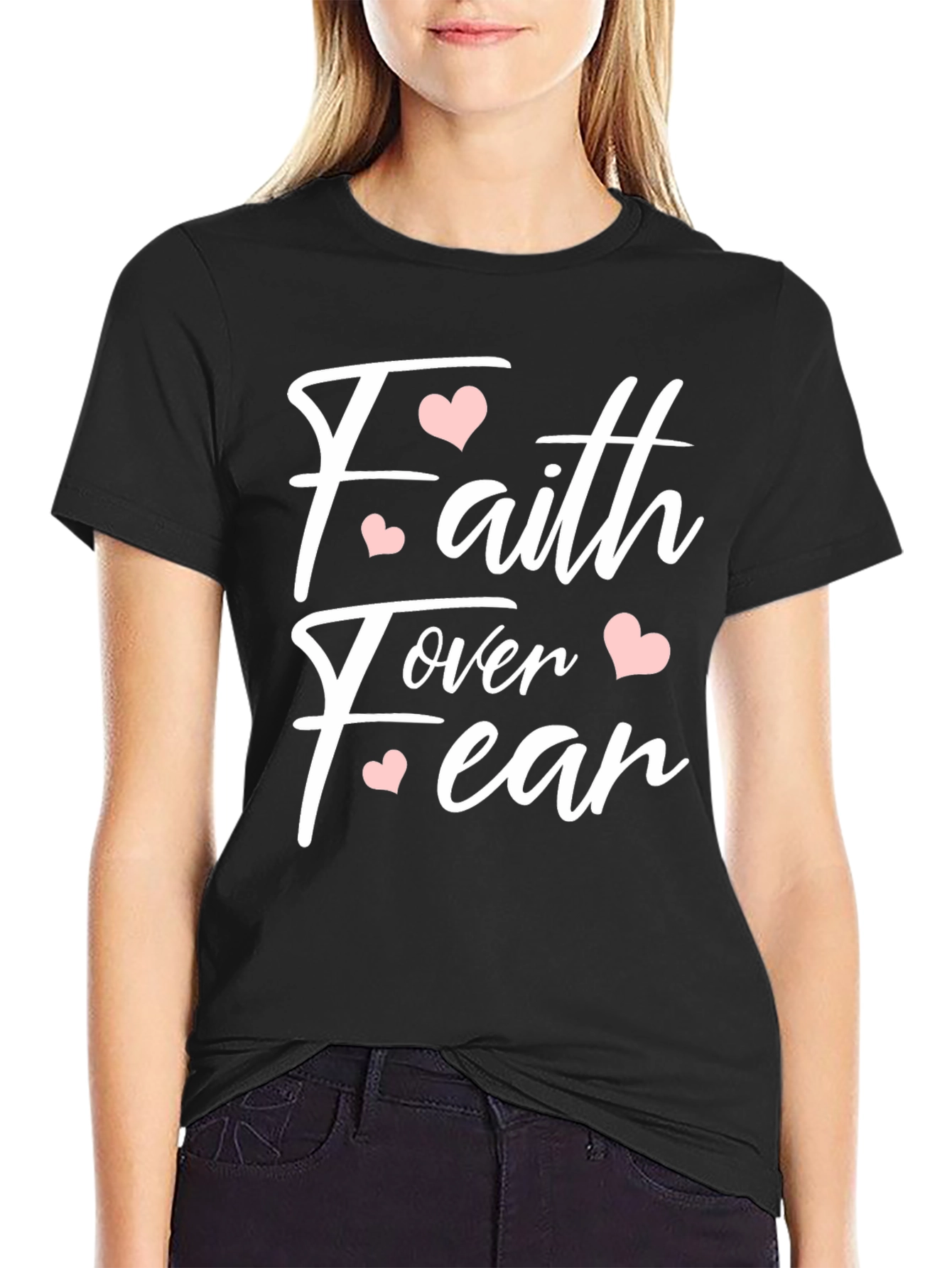Faith Over Fear Heart Graphic Tee - Black