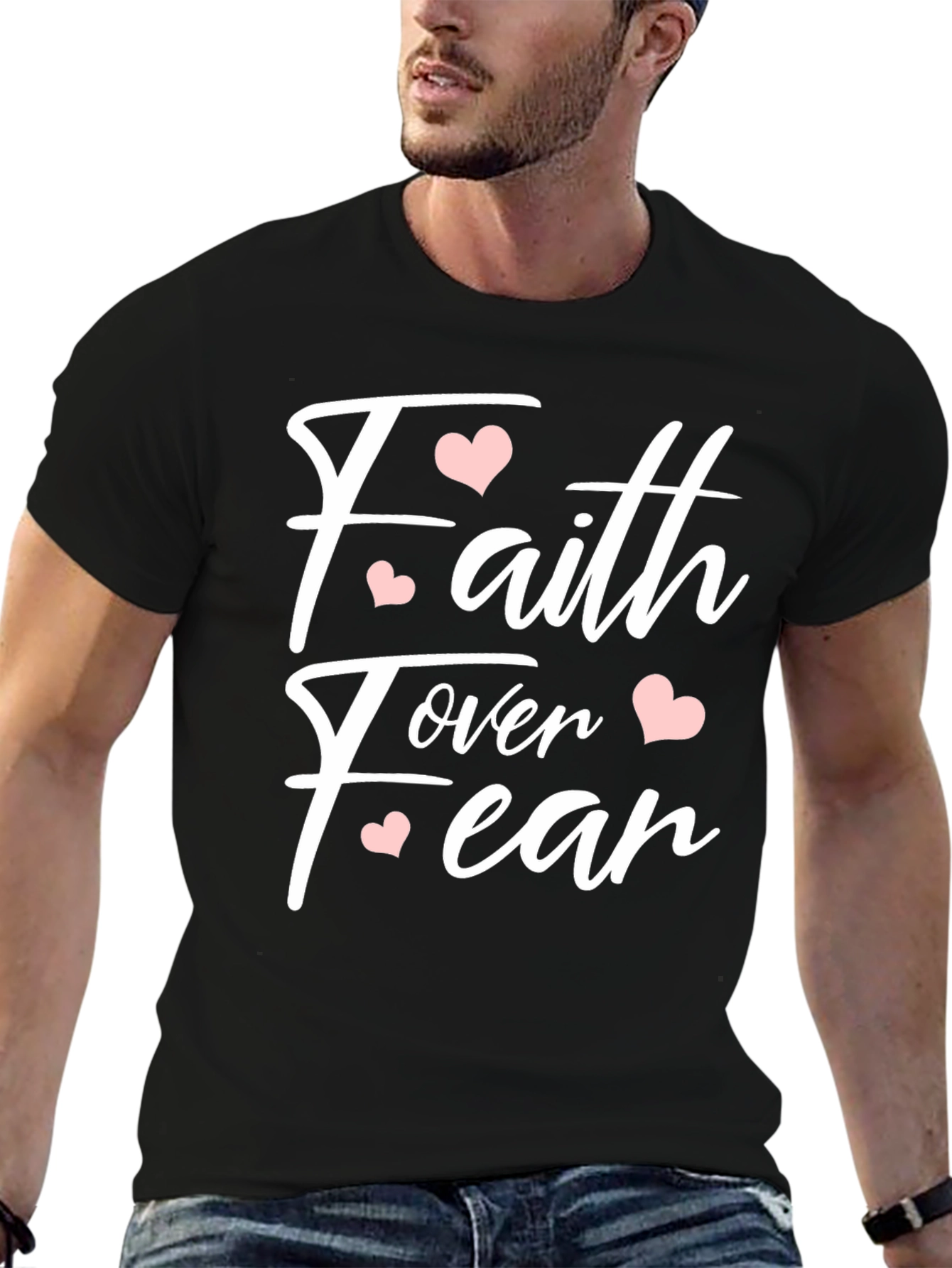 Faith Over Fear Heart Graphic Tee - Black