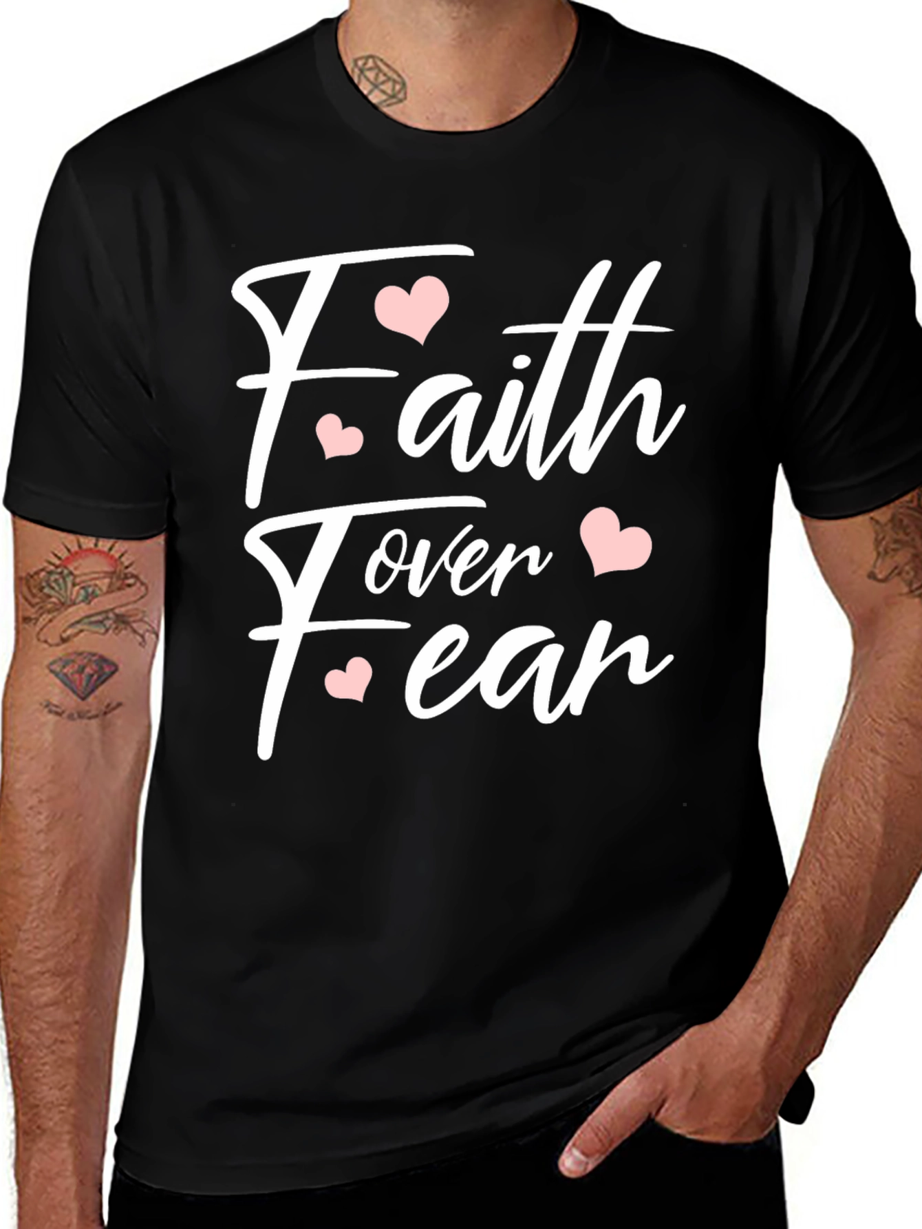 Faith Over Fear Heart Graphic Tee - Black