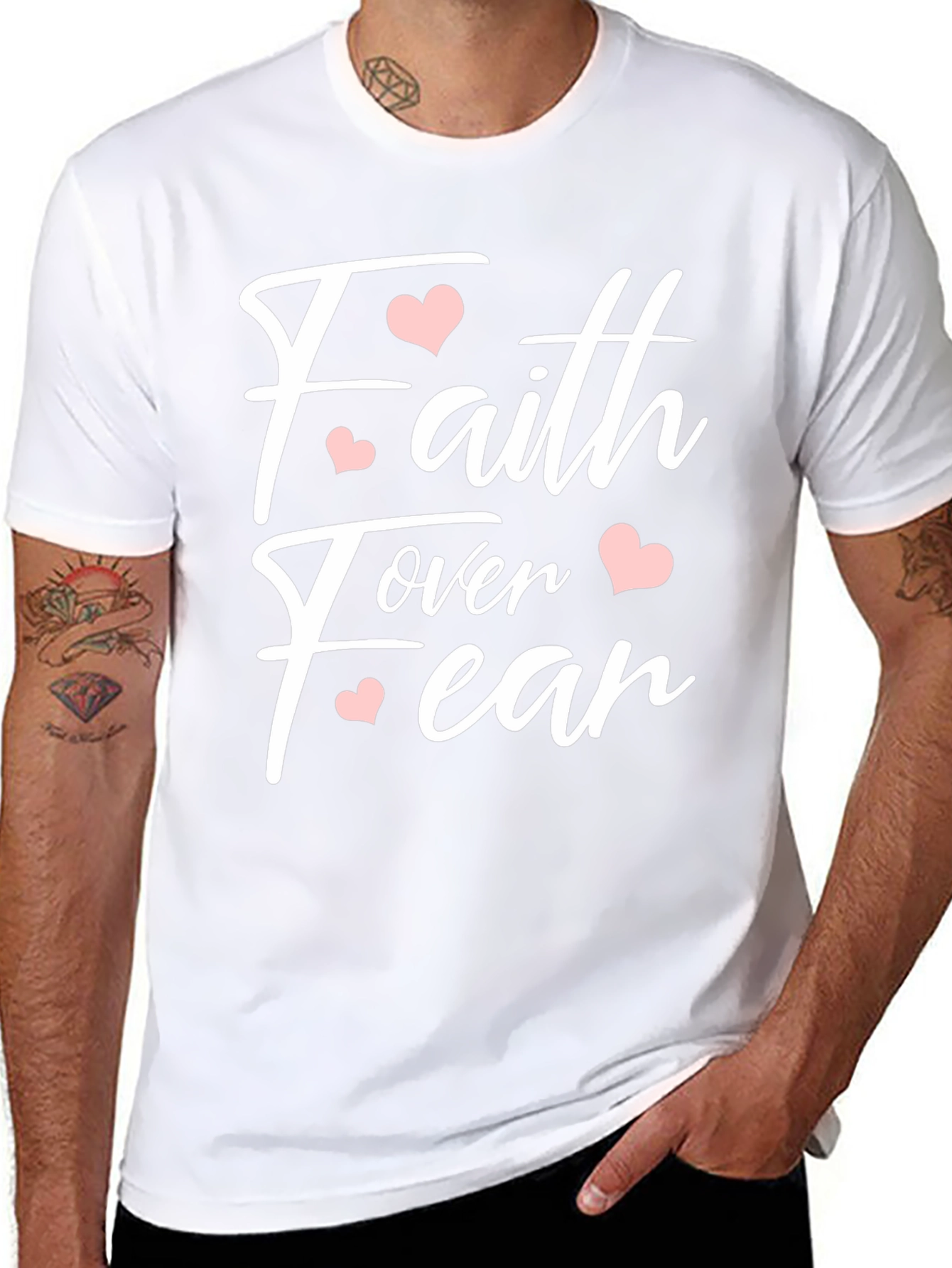 Faith Over Fear Heart Graphic Tee - Black