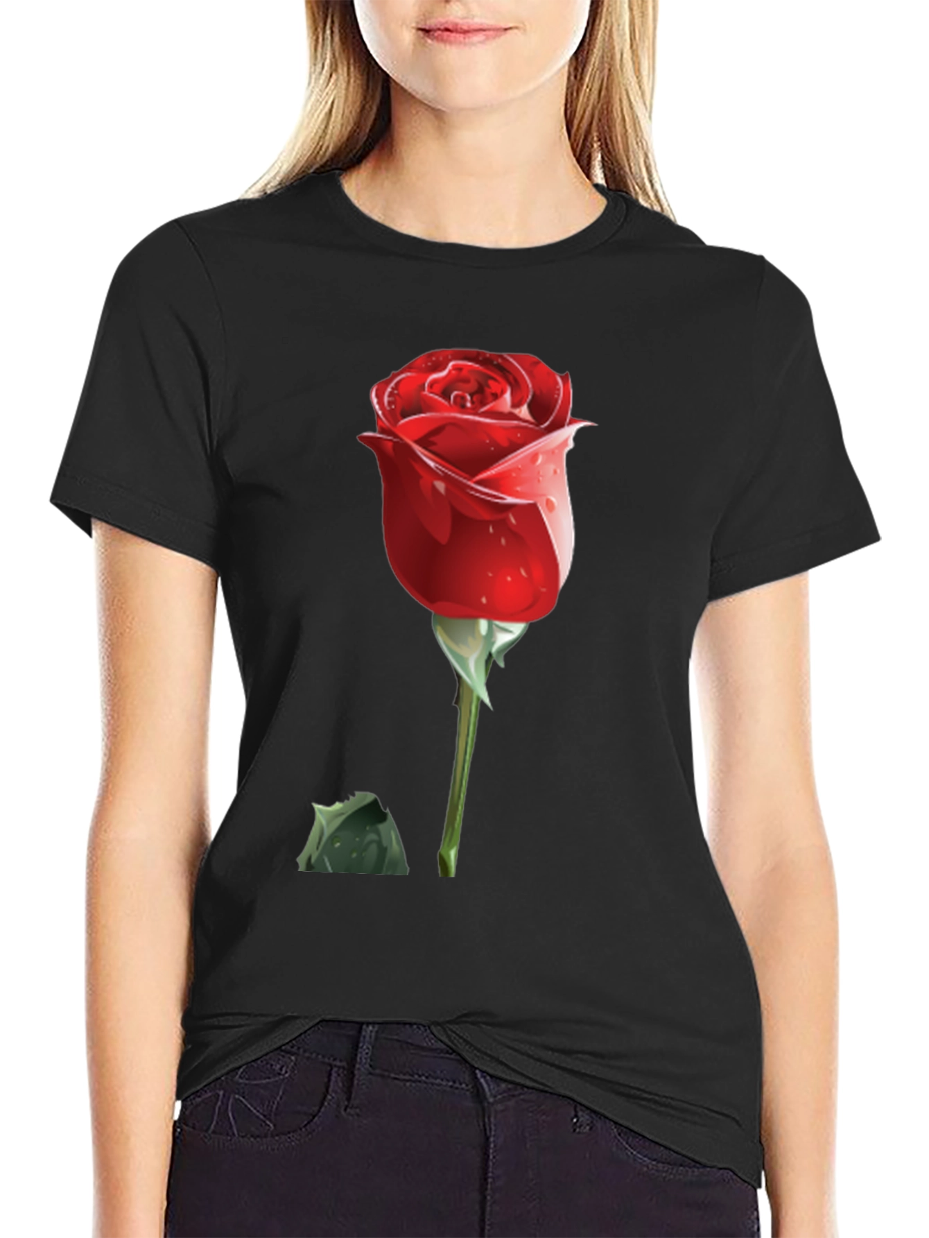 Red Rose Graphic Tee - Mens Black T-Shirt