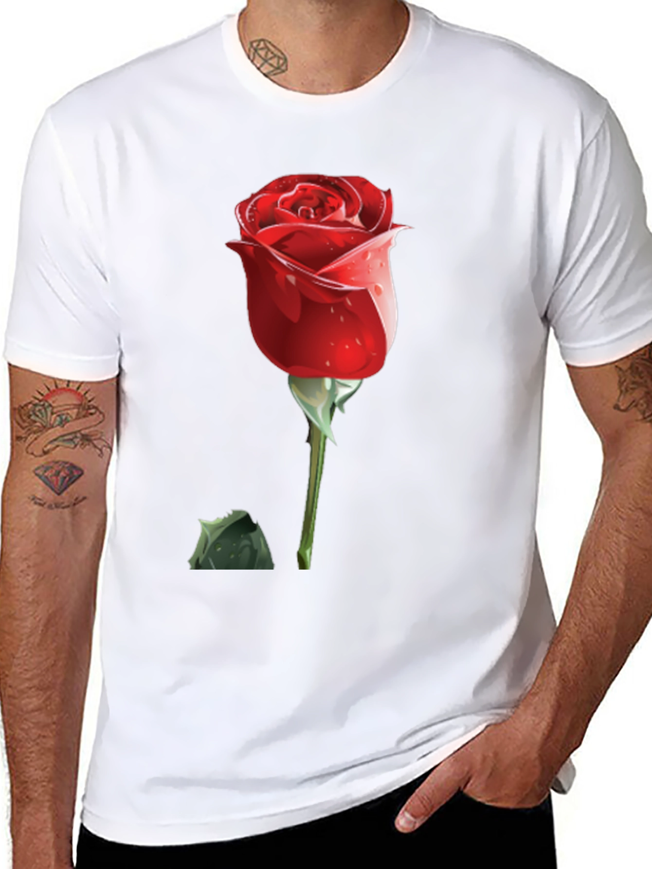 Red Rose Graphic Tee - Mens Black T-Shirt