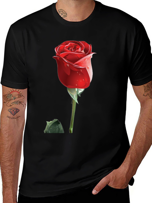 Red Rose Graphic Tee - Mens Black T-Shirt