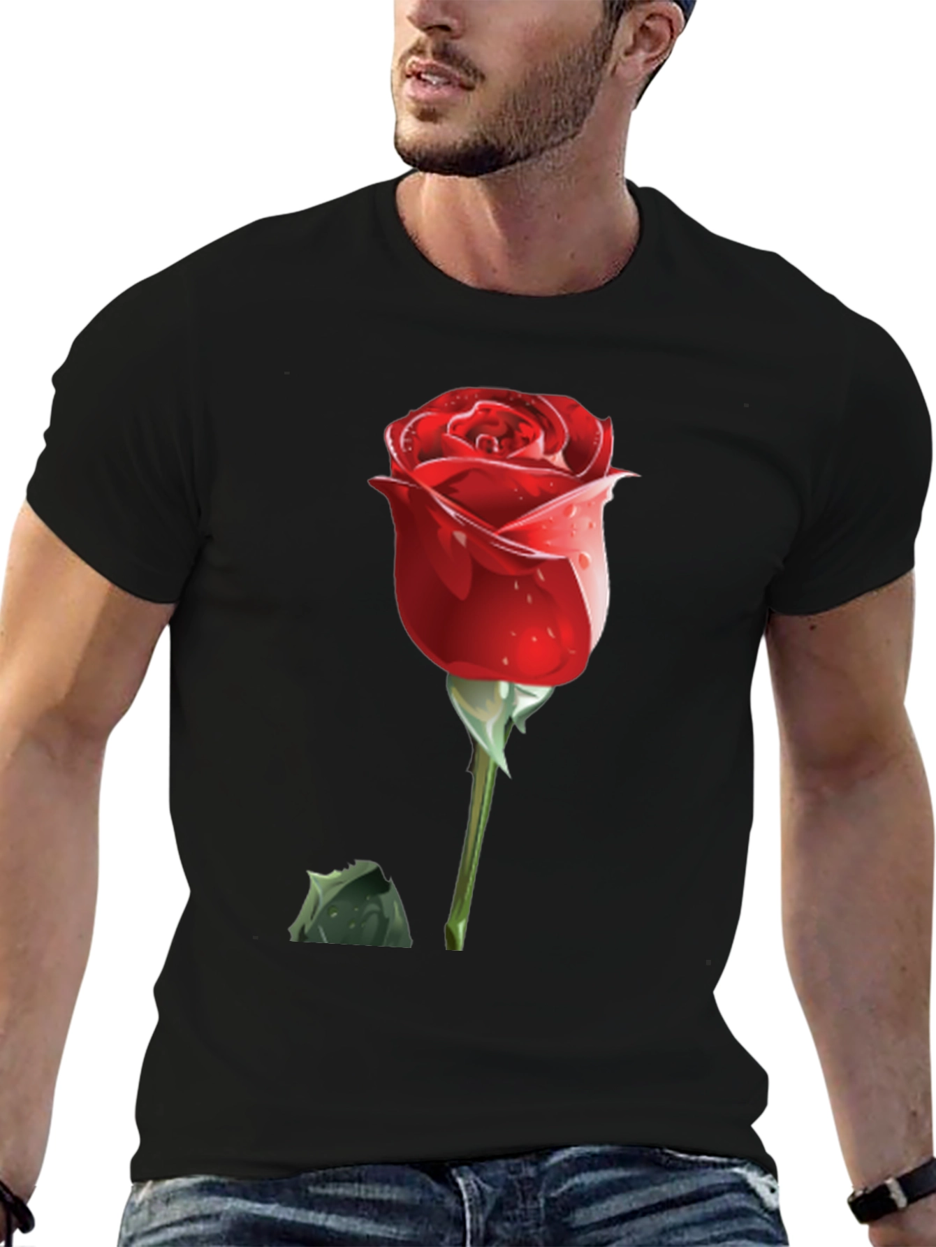 Red Rose Graphic Tee - Mens Black T-Shirt