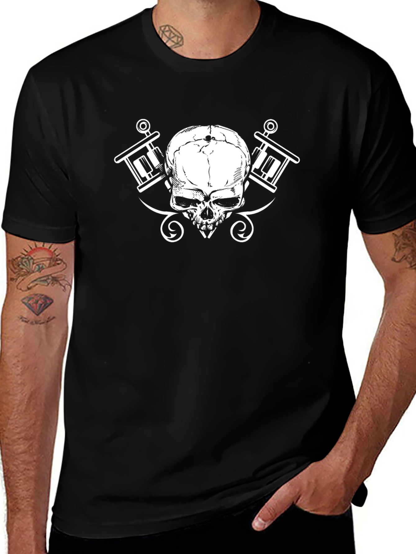 Skull & Tattoo Gun Graphic Black T-Shirt