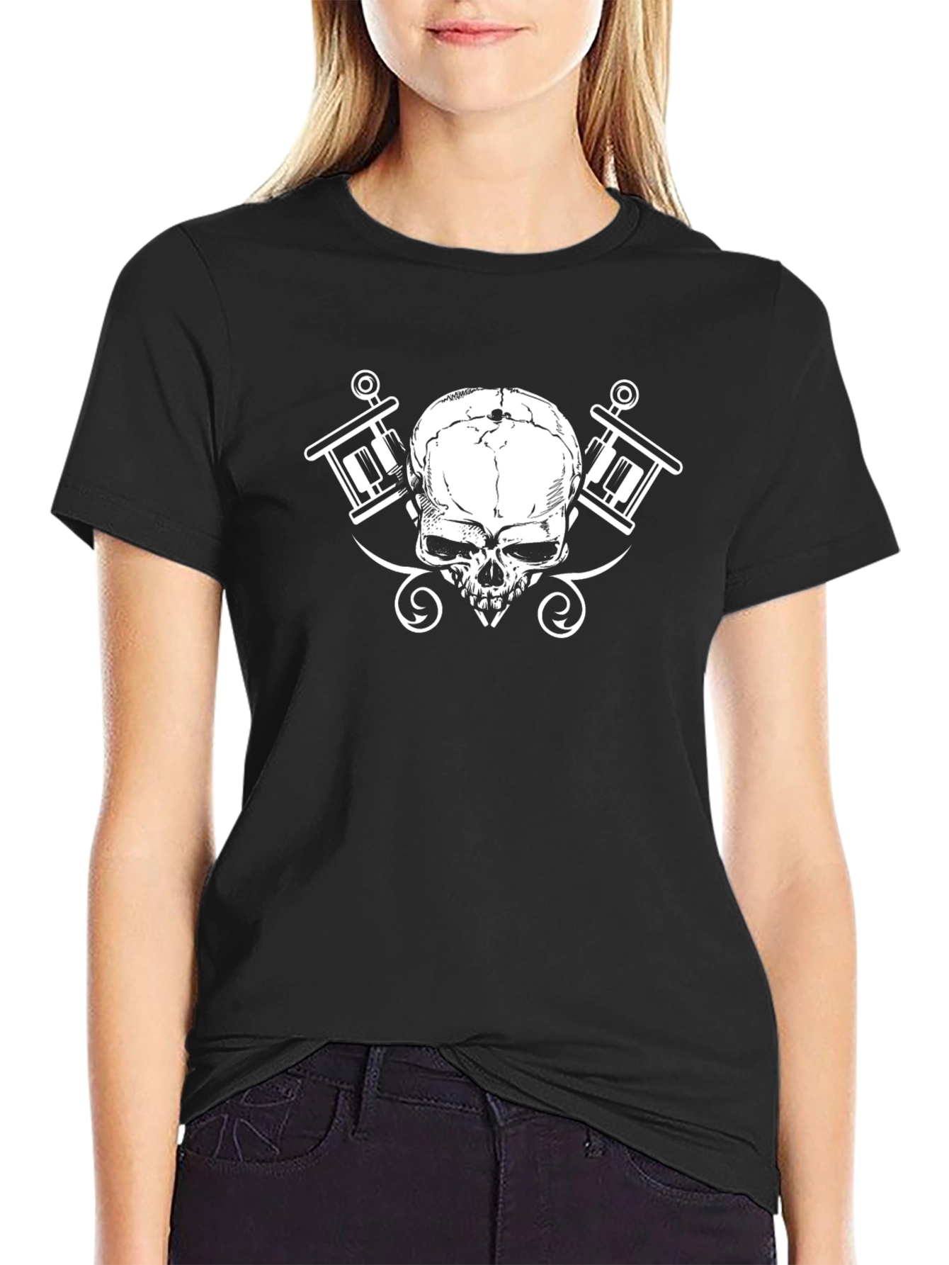 Skull & Tattoo Gun Graphic Black T-Shirt