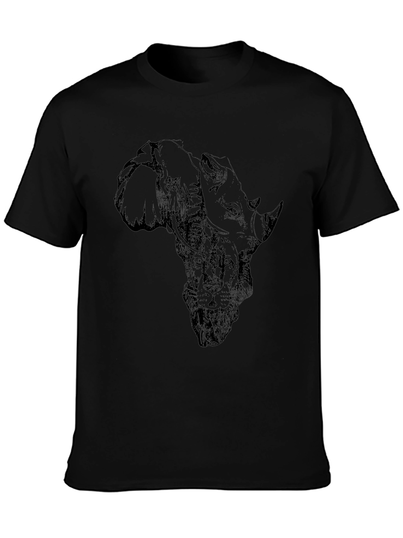African Animals Graphic Print Black T-Shirt