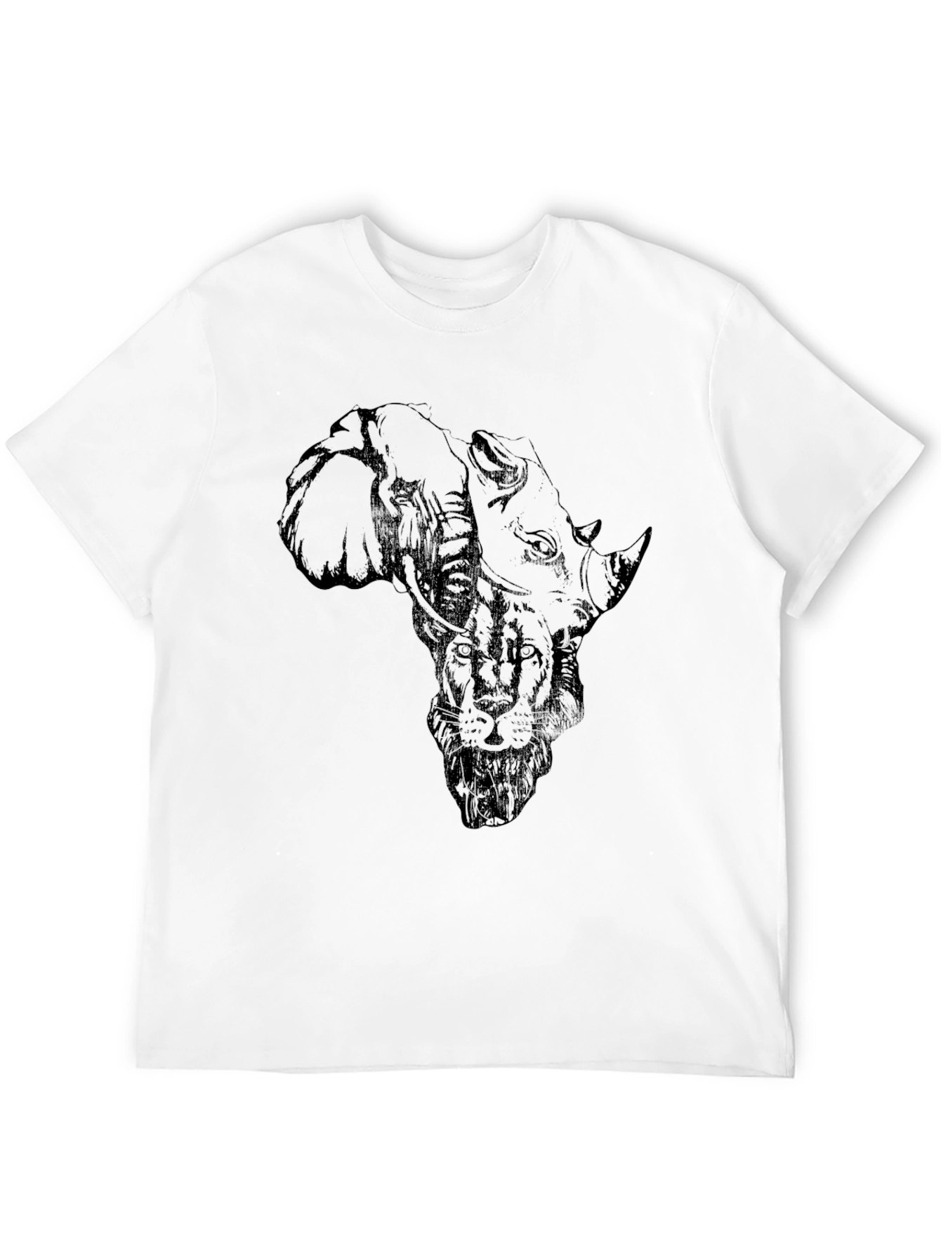 African Animals Graphic Print Black T-Shirt
