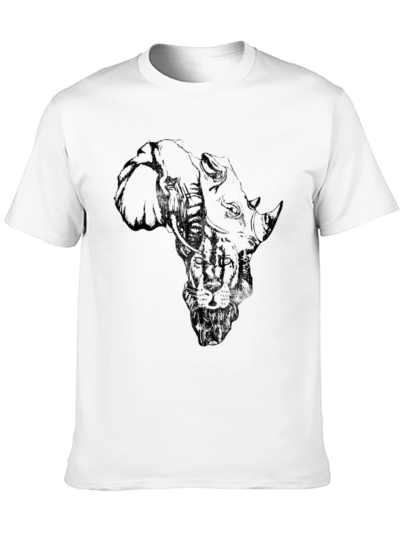 African Animals Graphic Print Black T-Shirt