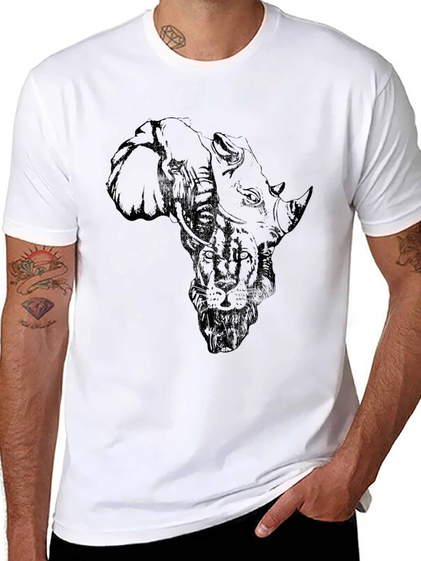 African Animals Graphic Print Black T-Shirt
