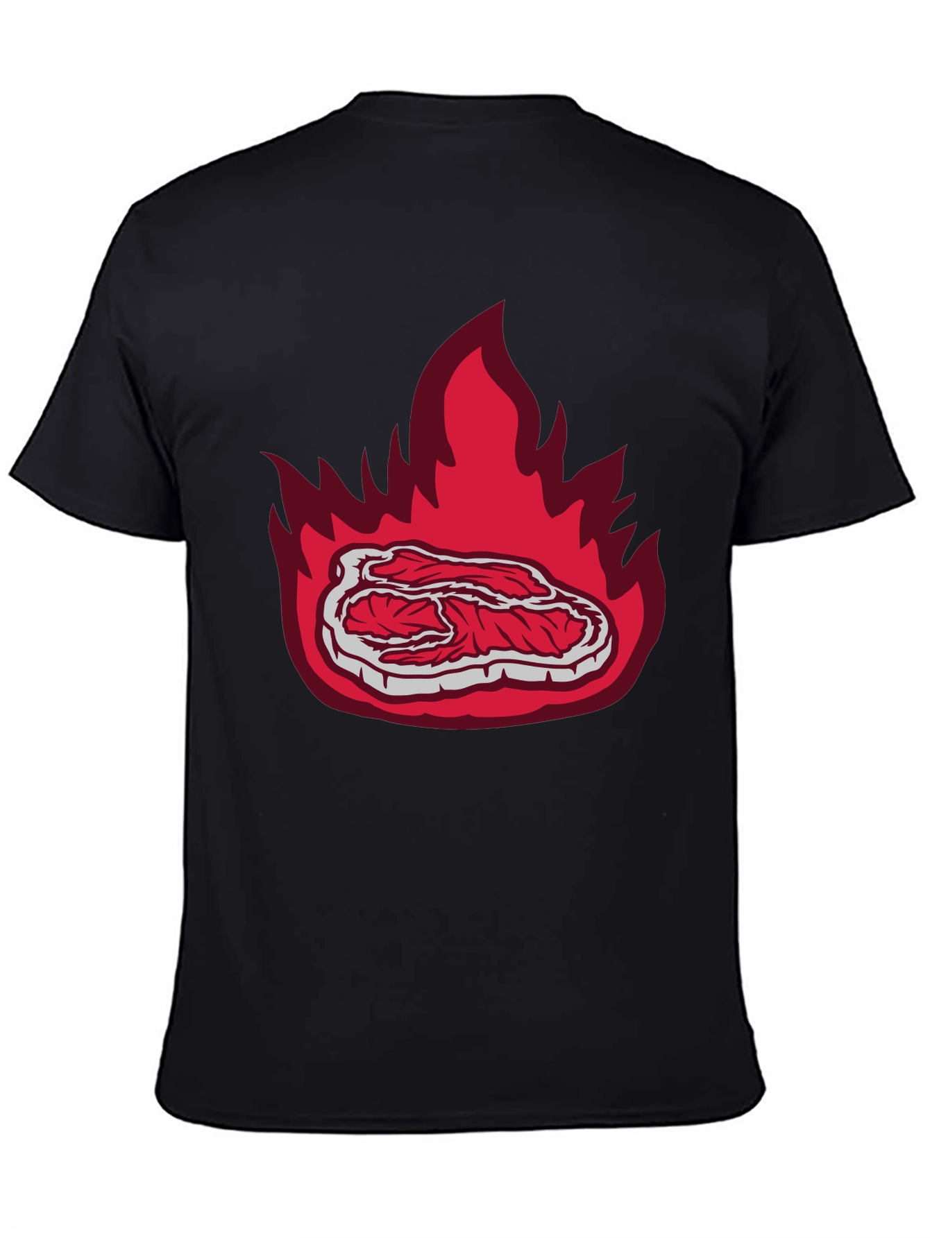 Burning Steak Graphic T-Shirt - Black Casual Tee