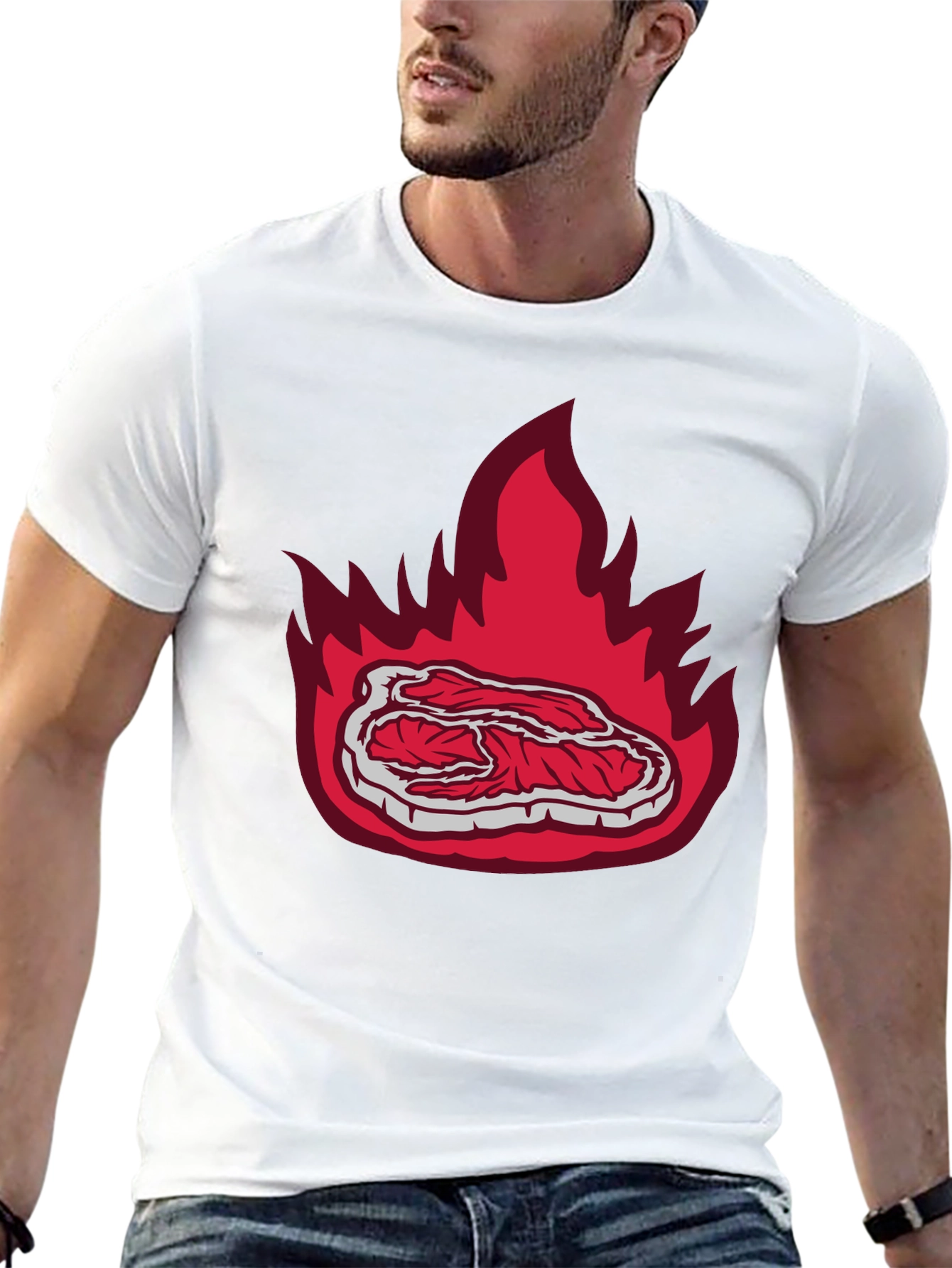 Burning Steak Graphic T-Shirt - Black Casual Tee