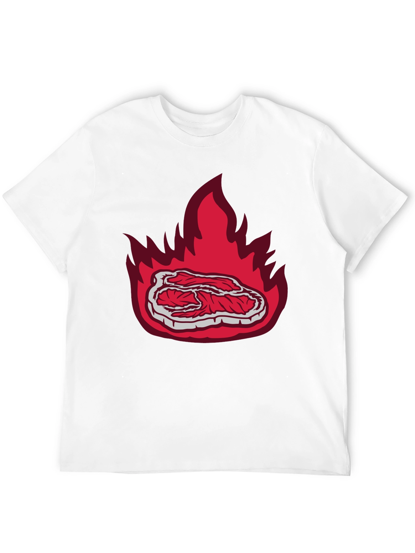 Burning Steak Graphic T-Shirt - Black Casual Tee