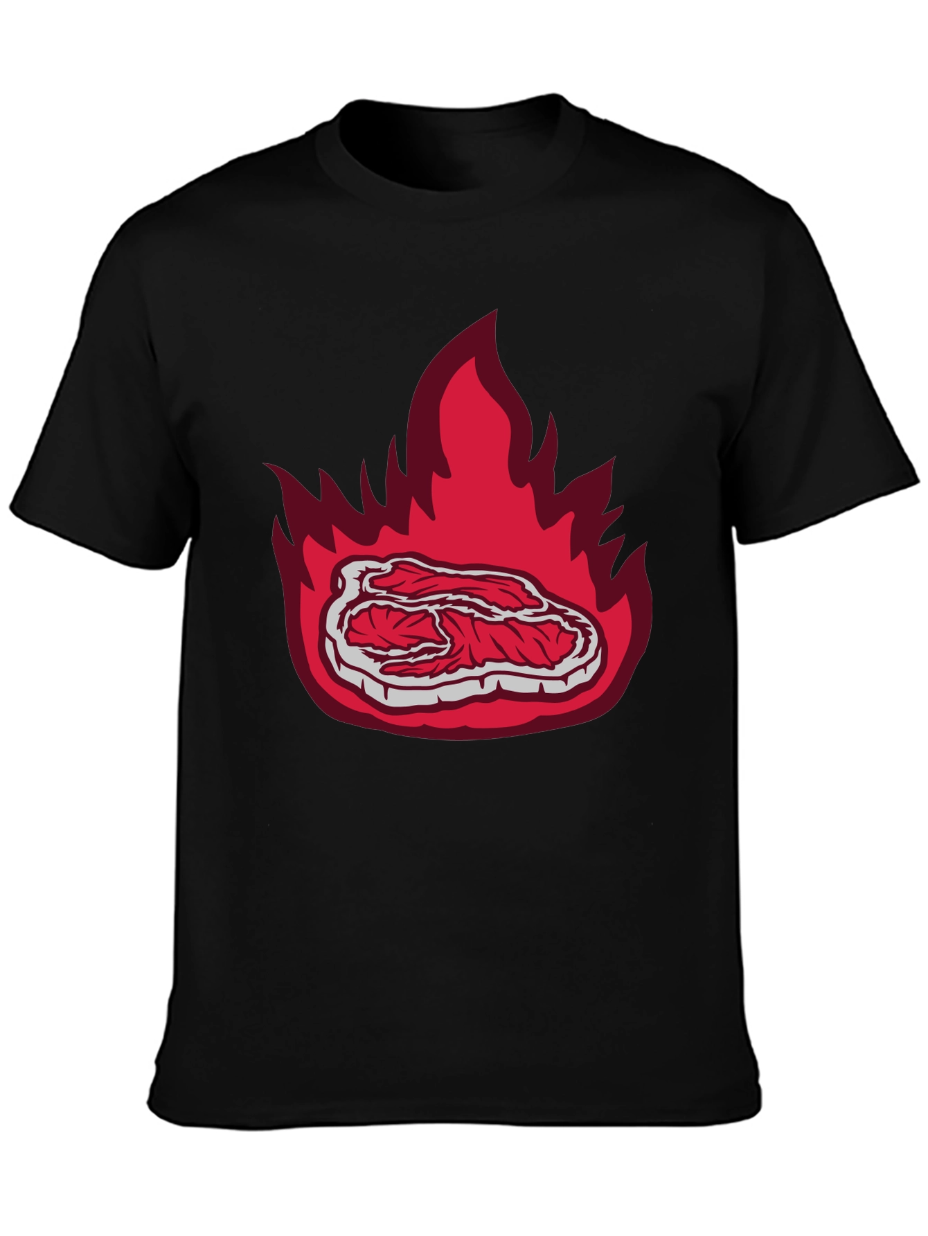 Burning Steak Graphic T-Shirt - Black Casual Tee