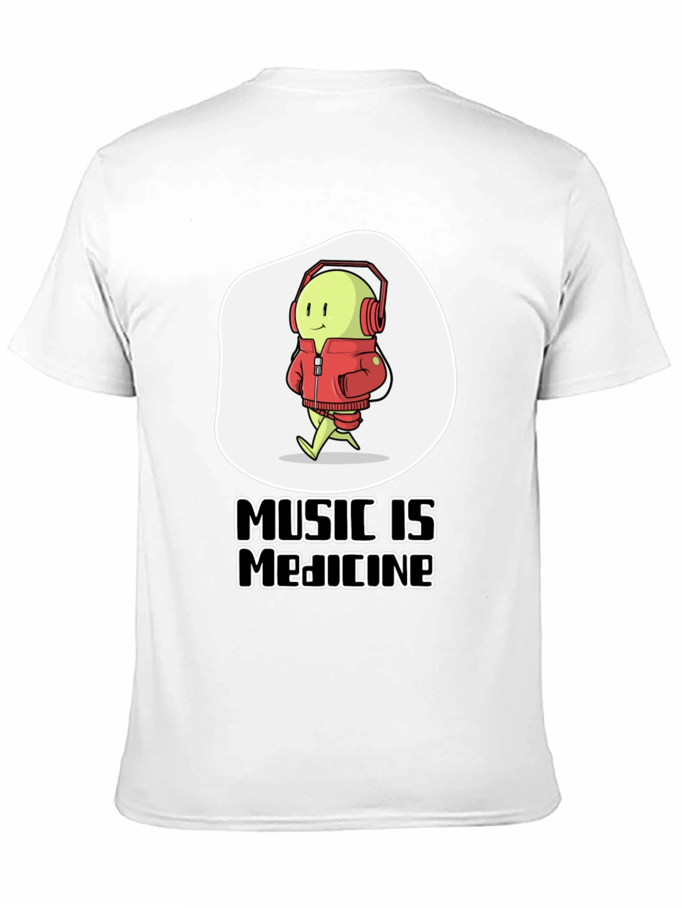 Music is Medicine T-Shirt - Cartoon Character with Headphones