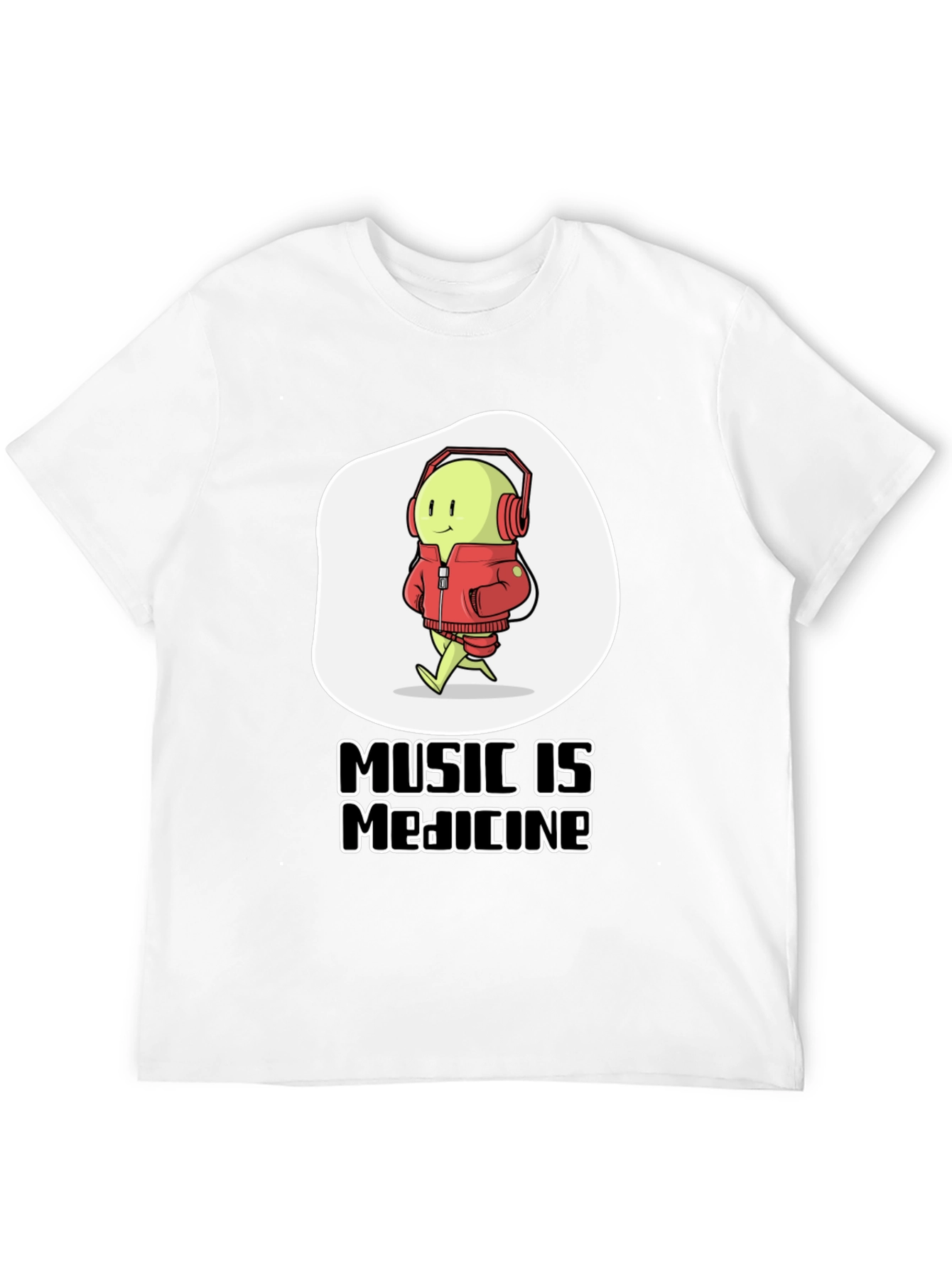 Music is Medicine T-Shirt - Cartoon Character with Headphones