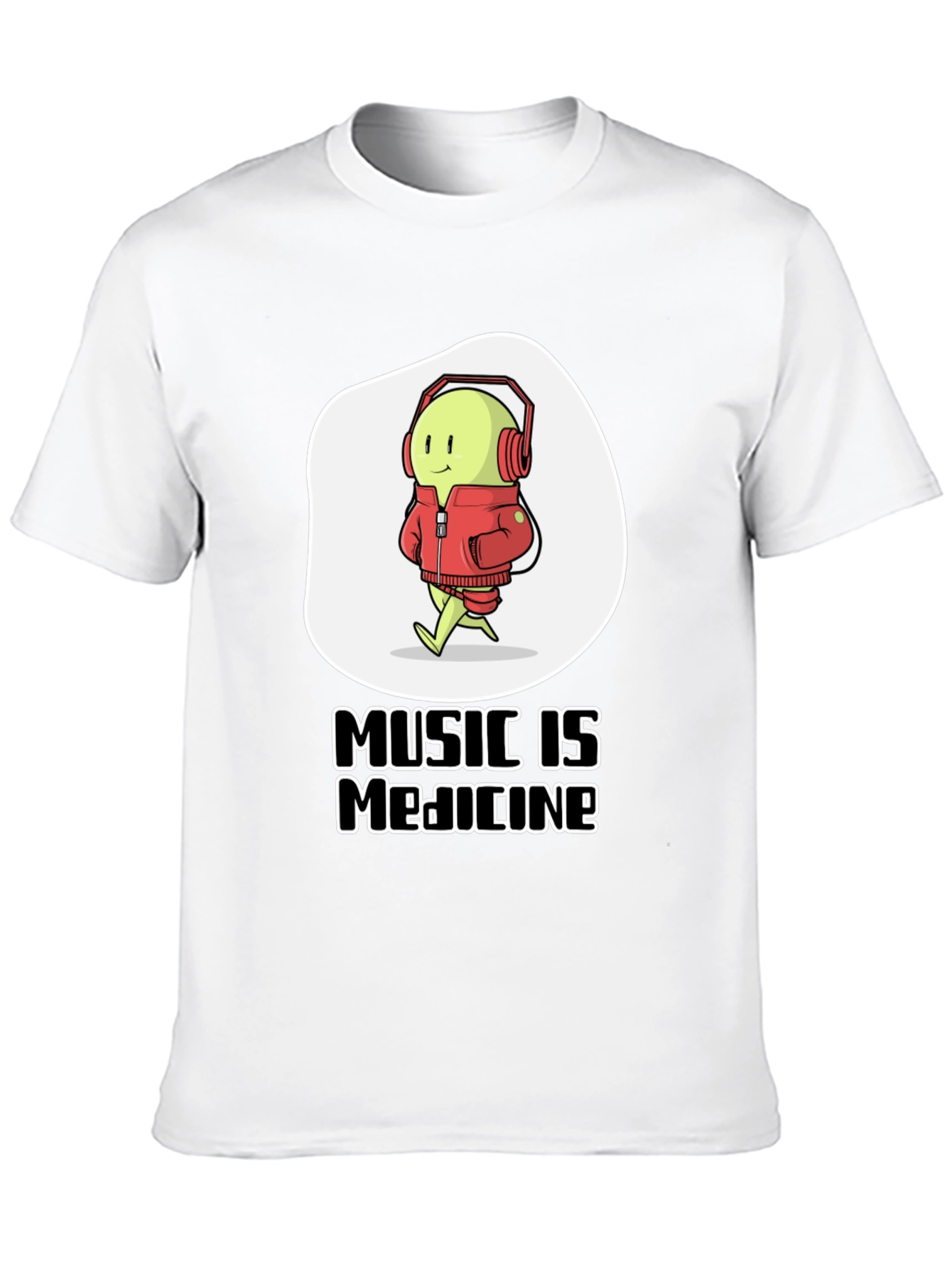 Music is Medicine T-Shirt - Cartoon Character with Headphones