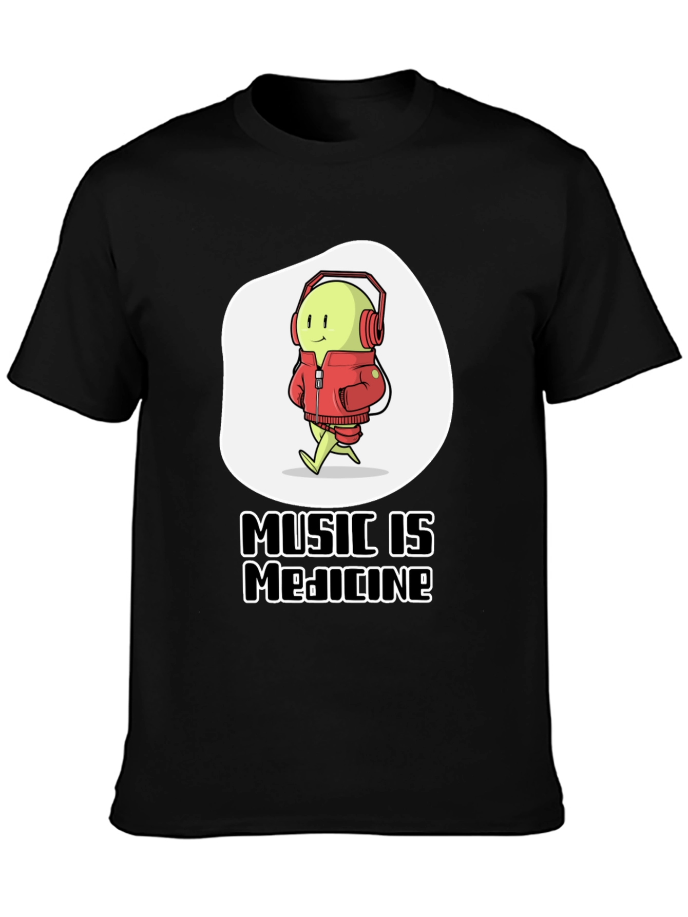 Music is Medicine T-Shirt - Cartoon Character with Headphones