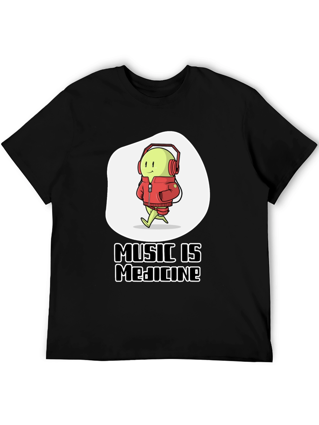 Music is Medicine T-Shirt - Cartoon Character with Headphones