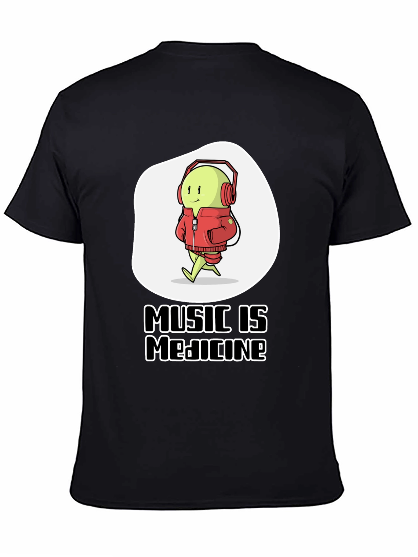 Music is Medicine T-Shirt - Cartoon Character with Headphones