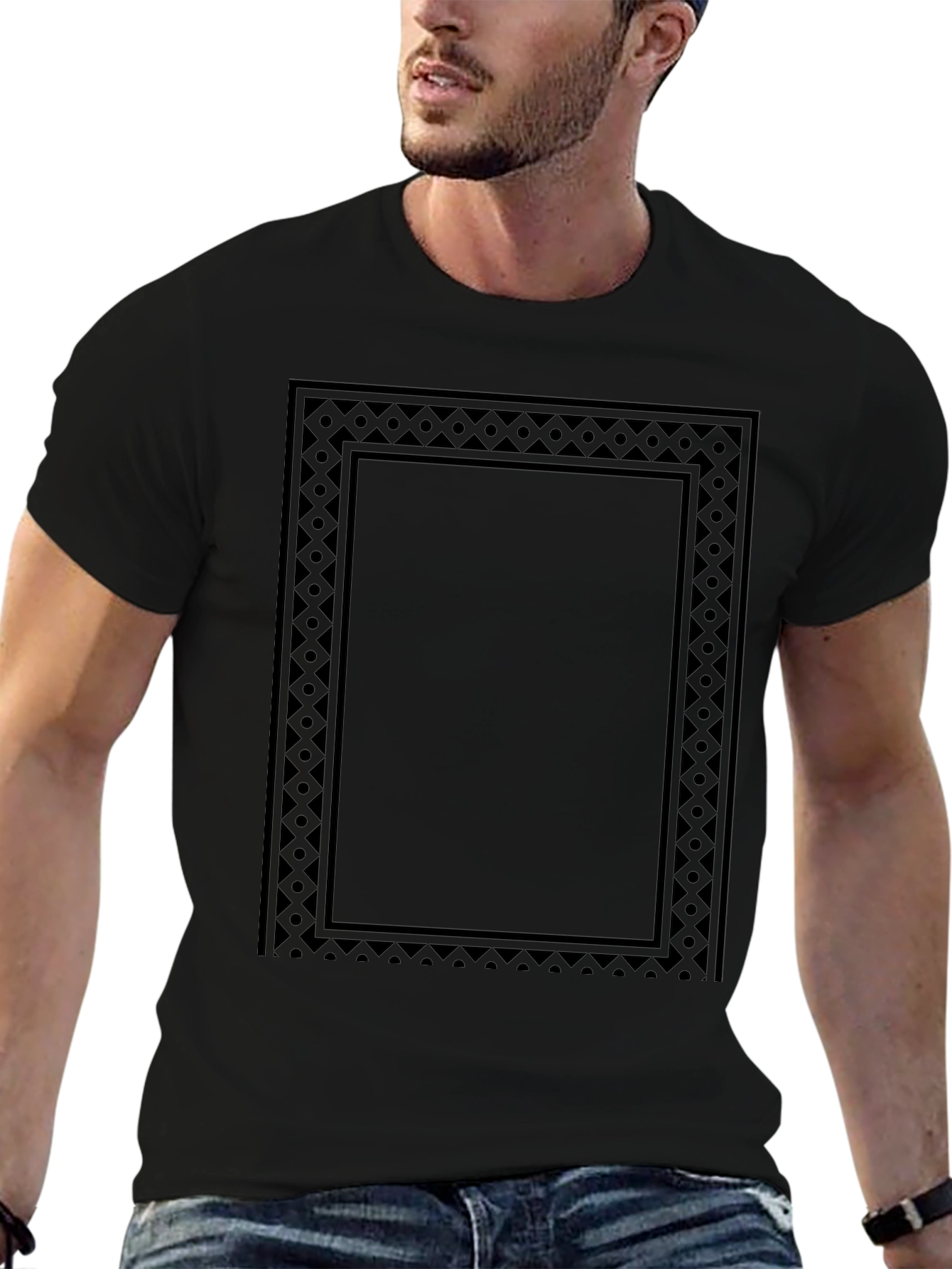 Stylish Black Graphic Tee with Framed Design