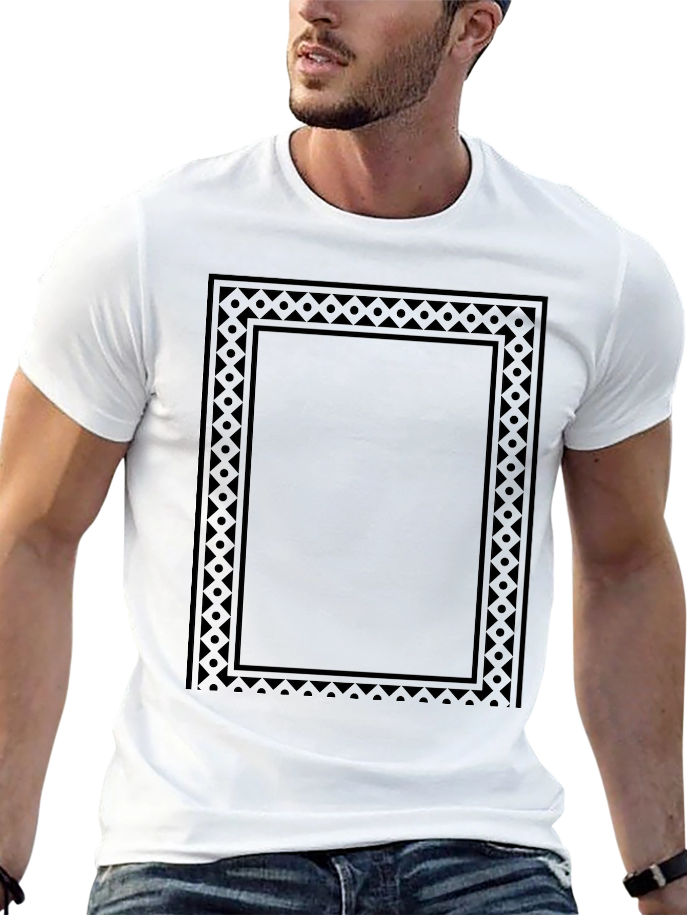 Stylish Black Graphic Tee with Framed Design