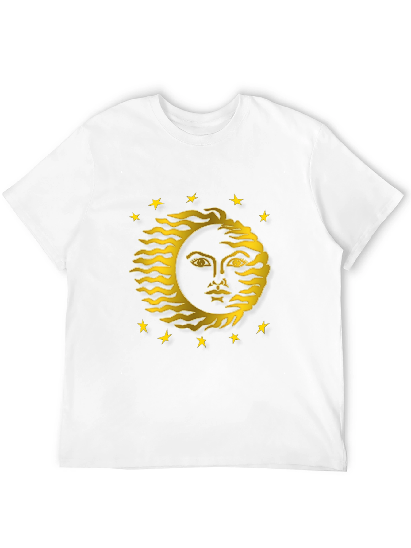 Celestial Sun Face Graphic Tee - Black Cotton T-Shirt