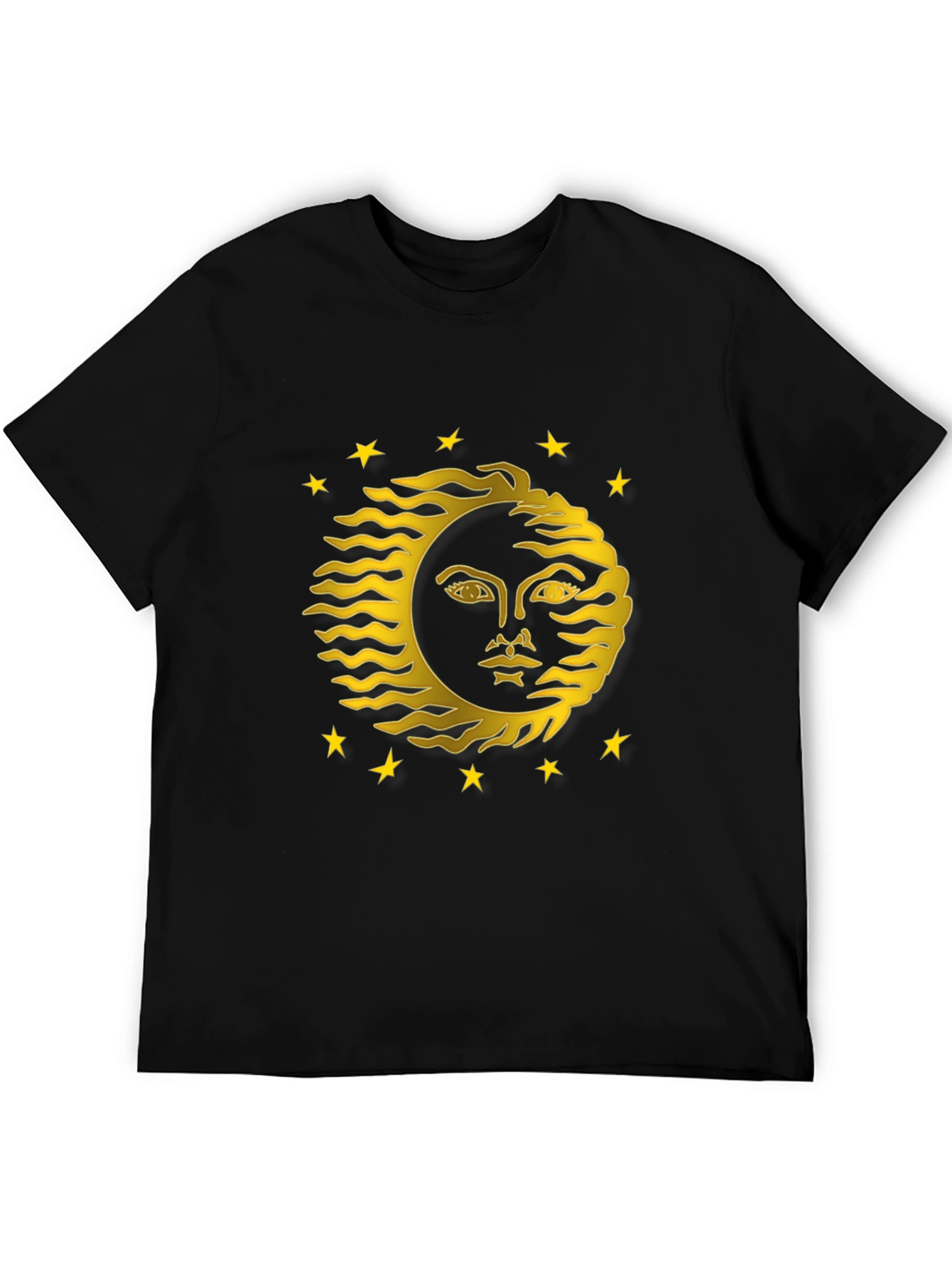 Celestial Sun Face Graphic Tee - Black Cotton T-Shirt