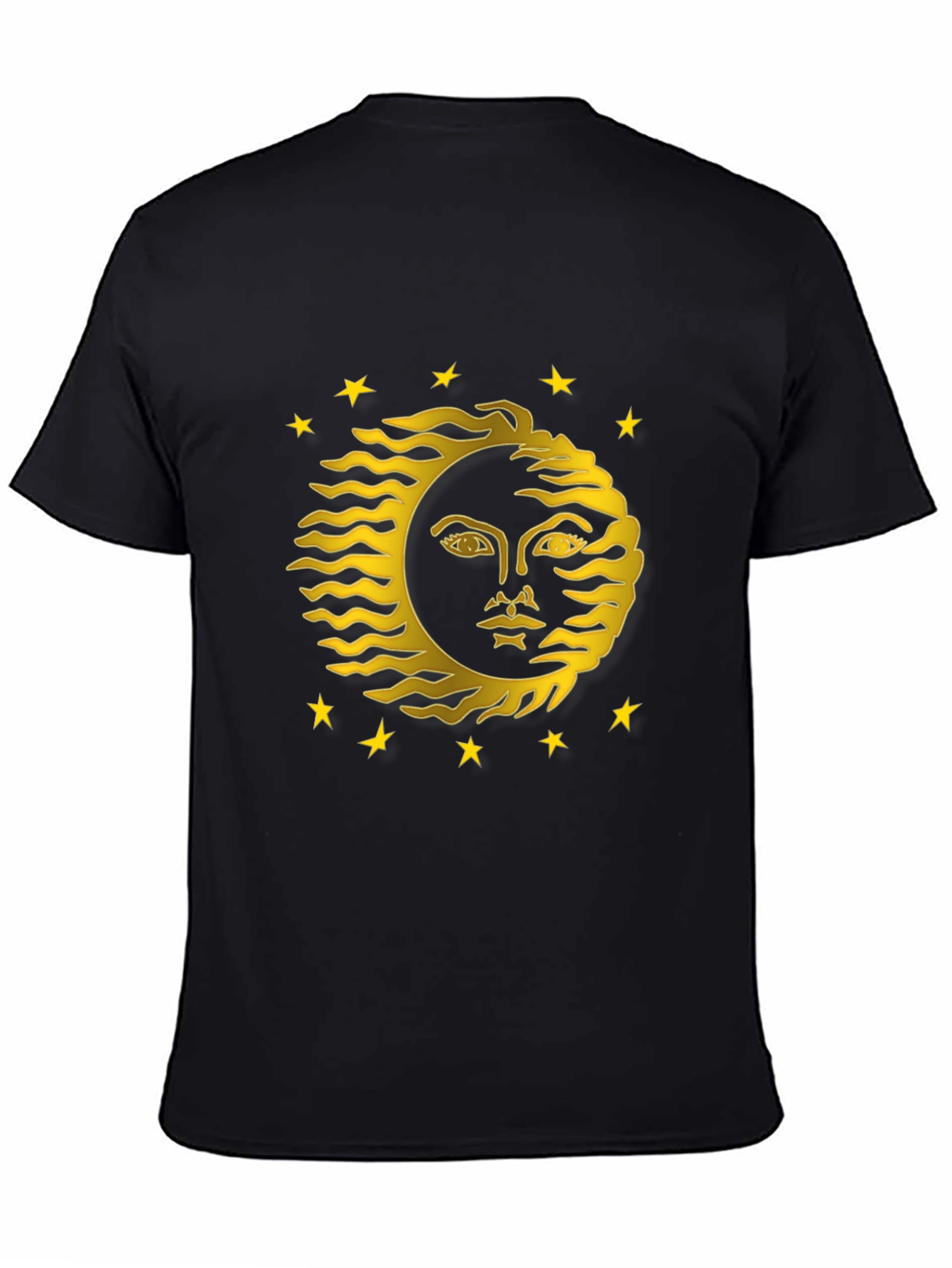 Celestial Sun Face Graphic Tee - Black Cotton T-Shirt