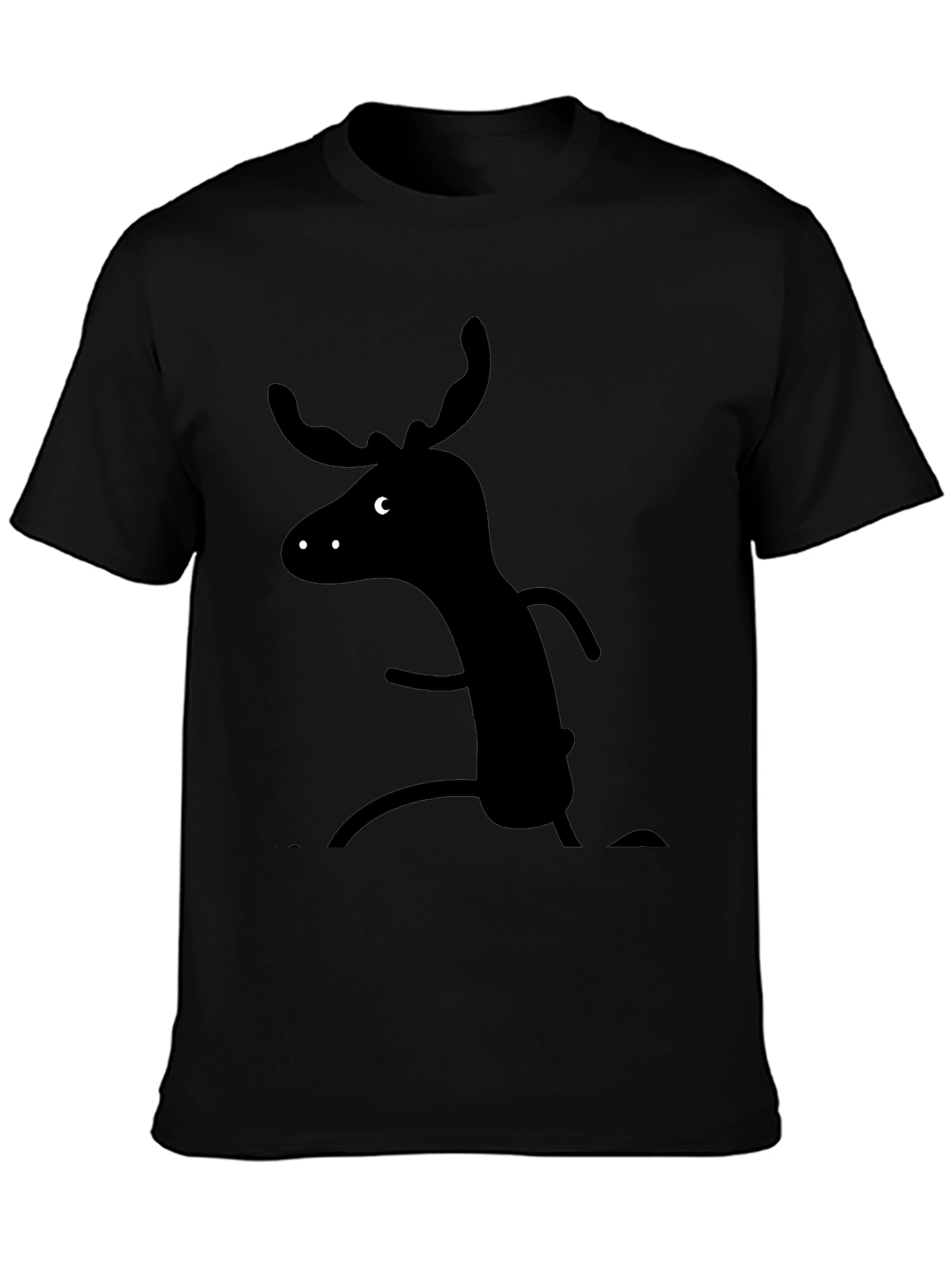 Whimsical Moose Graphic Tee - Black Cotton T-Shirt