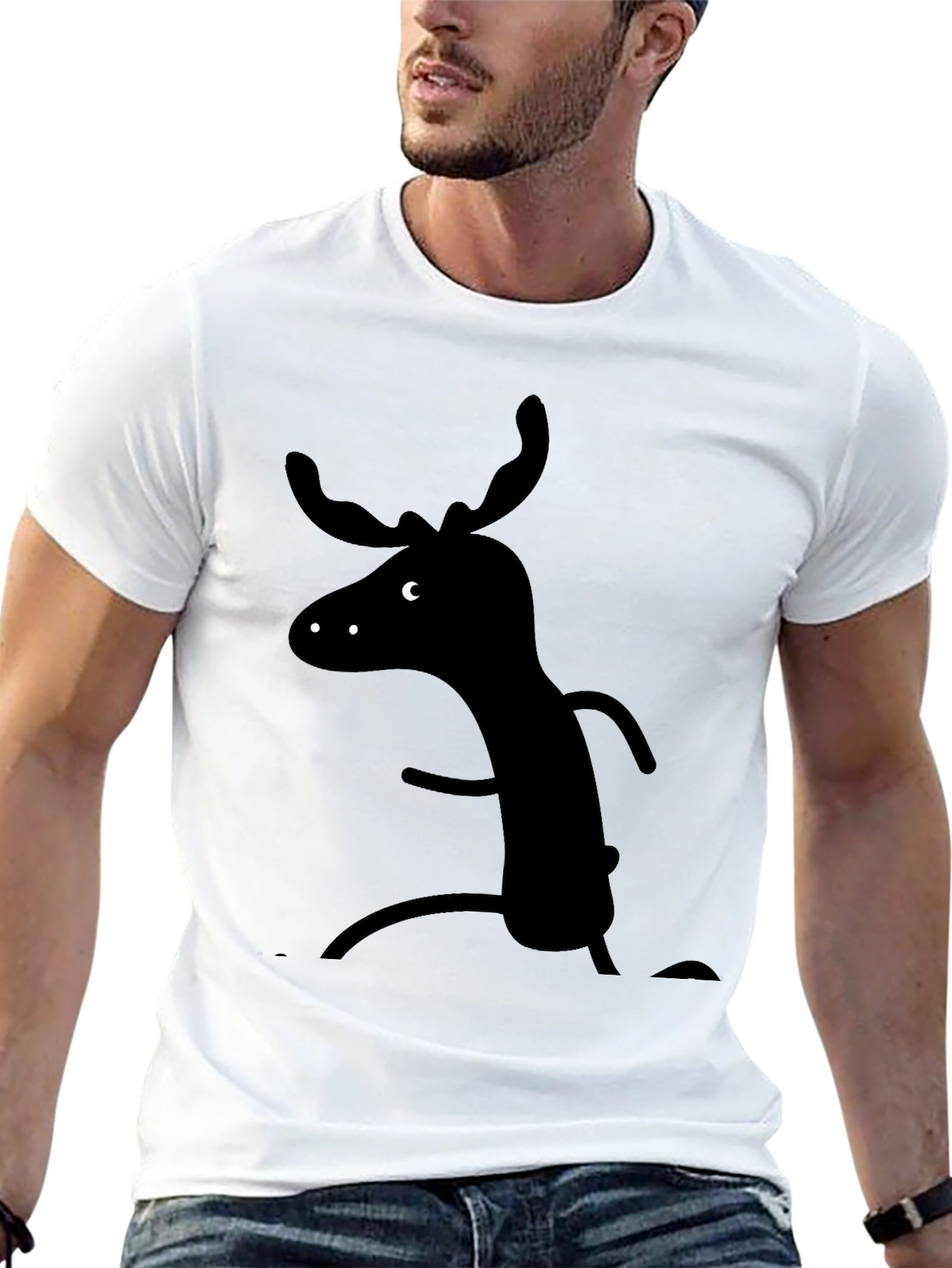 Whimsical Moose Graphic Tee - Black Cotton T-Shirt