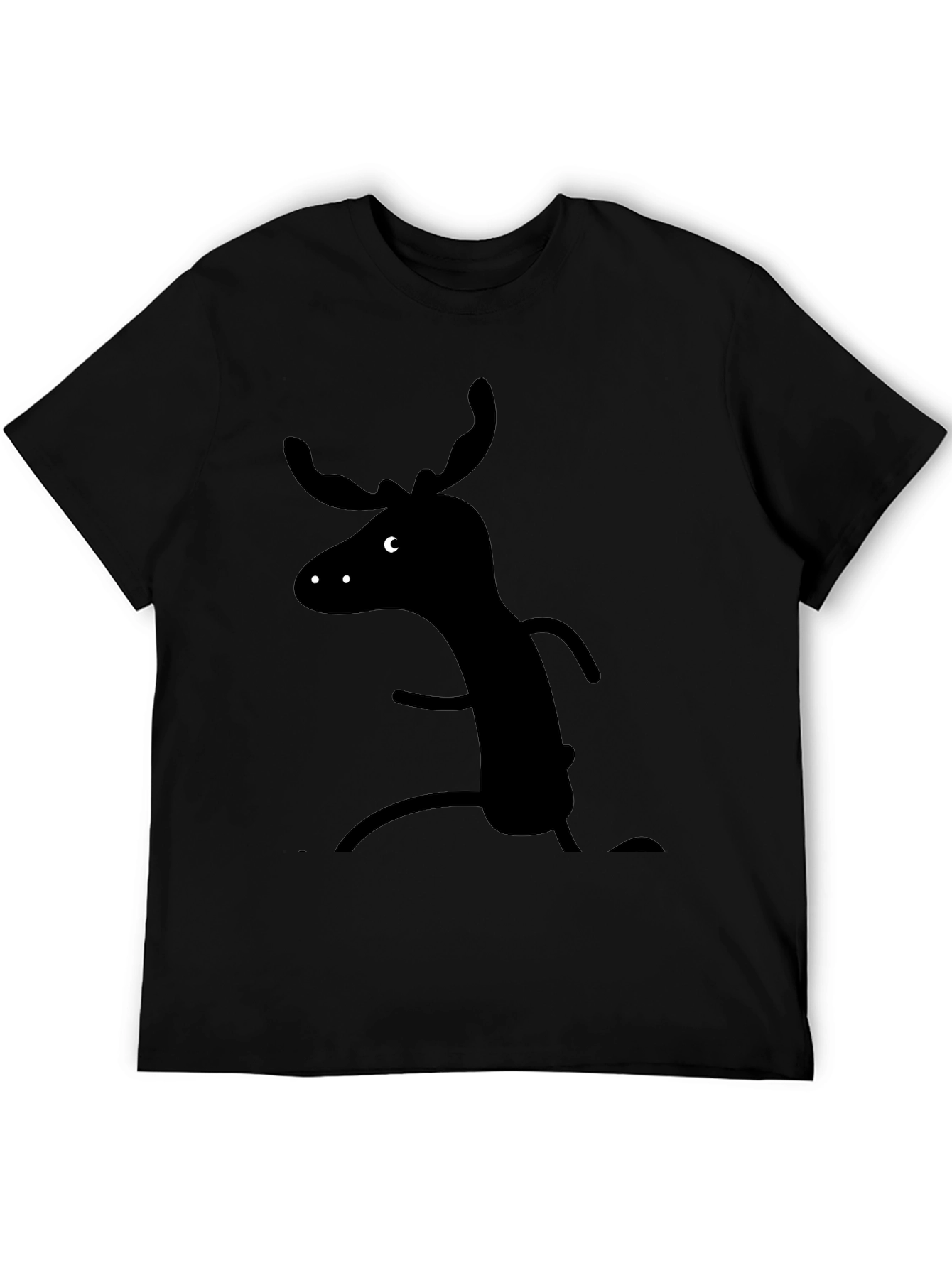 Whimsical Moose Graphic Tee - Black Cotton T-Shirt