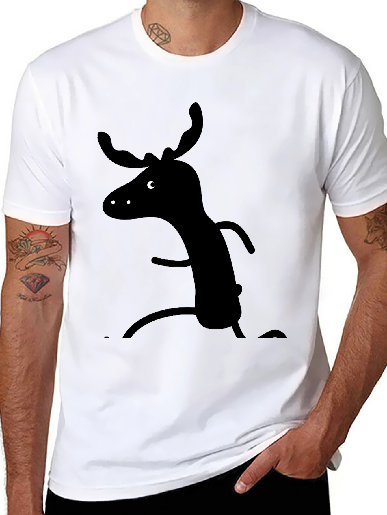 Whimsical Moose Graphic Tee - Black Cotton T-Shirt