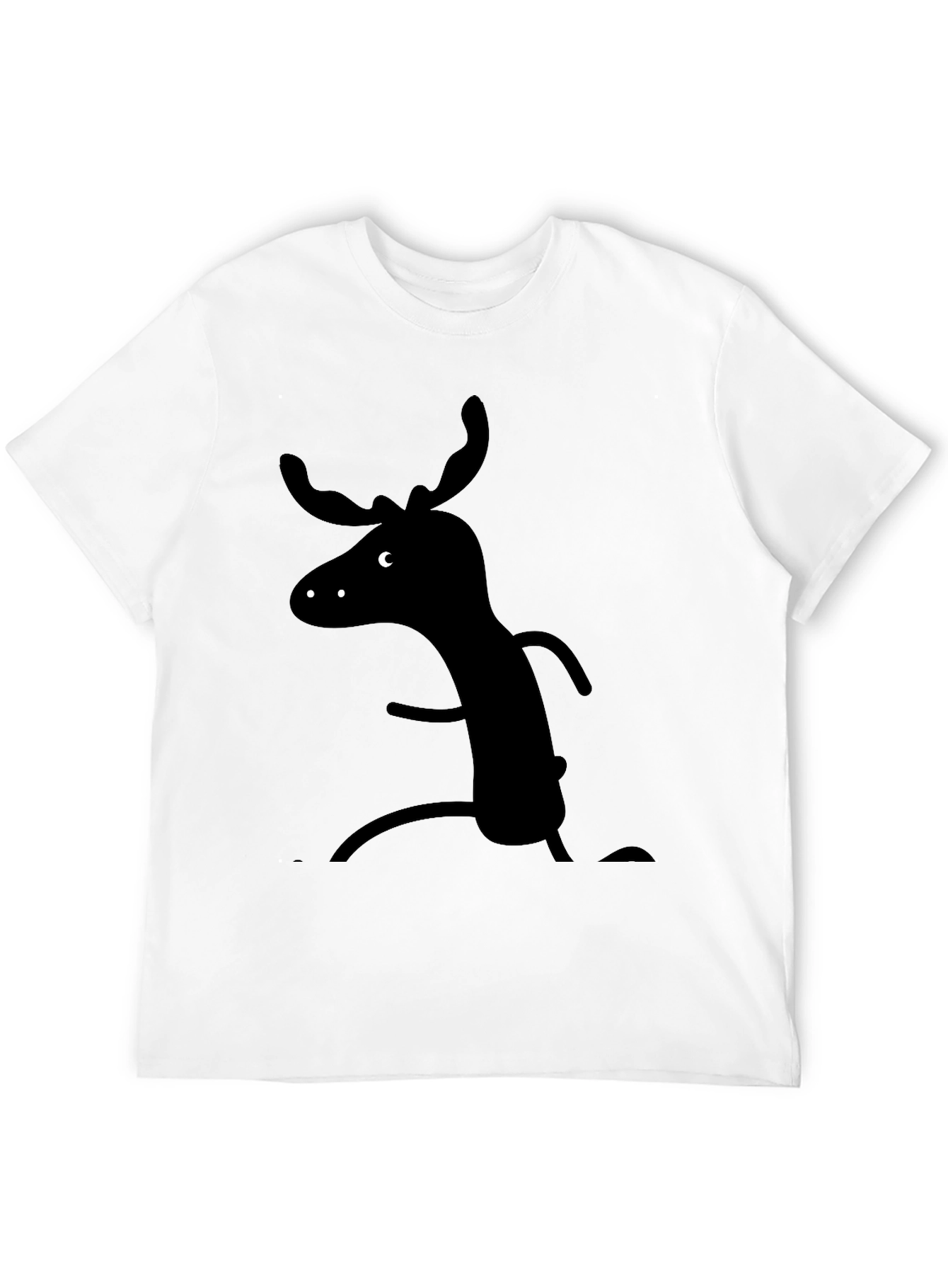 Whimsical Moose Graphic Tee - Black Cotton T-Shirt