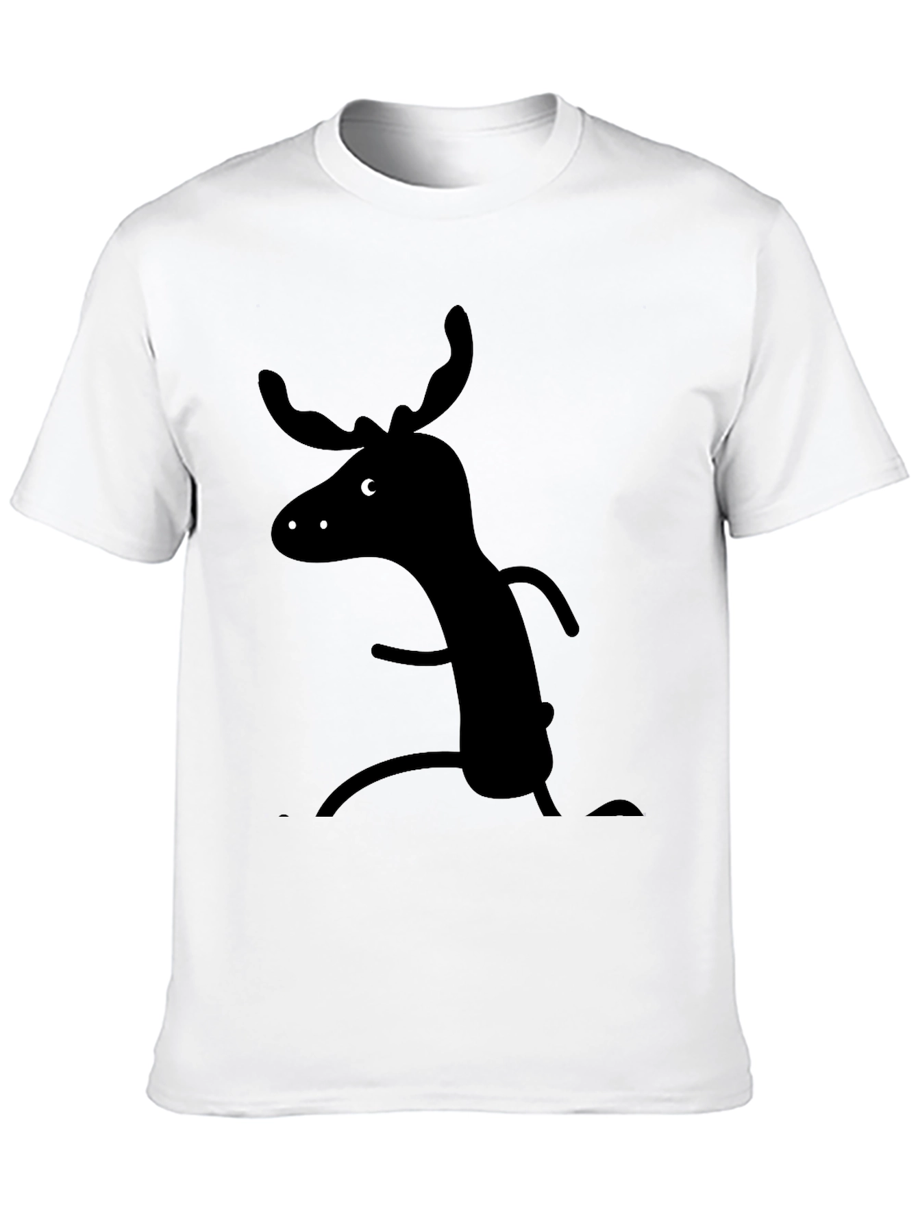 Whimsical Moose Graphic Tee - Black Cotton T-Shirt
