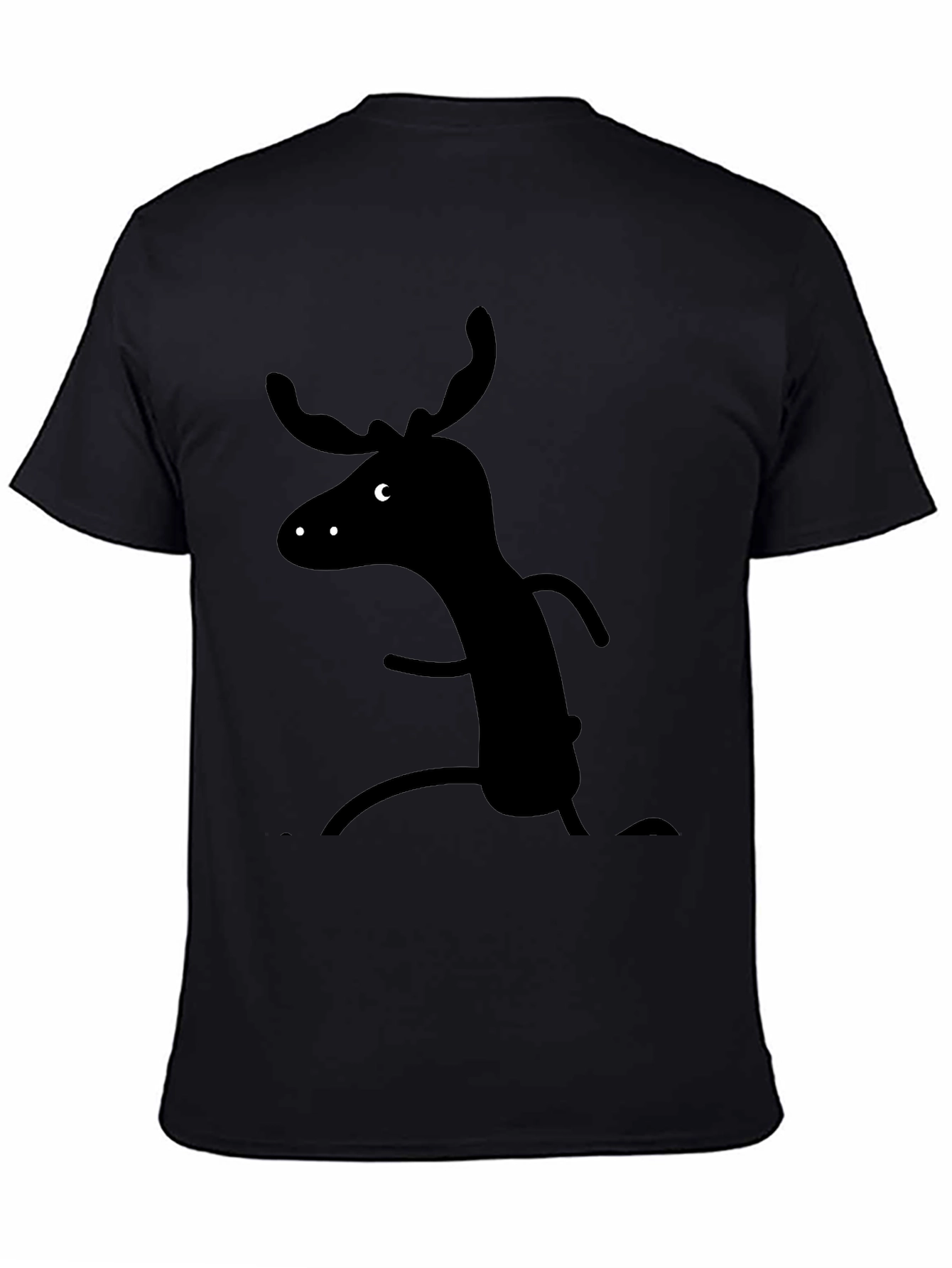 Whimsical Moose Graphic Tee - Black Cotton T-Shirt